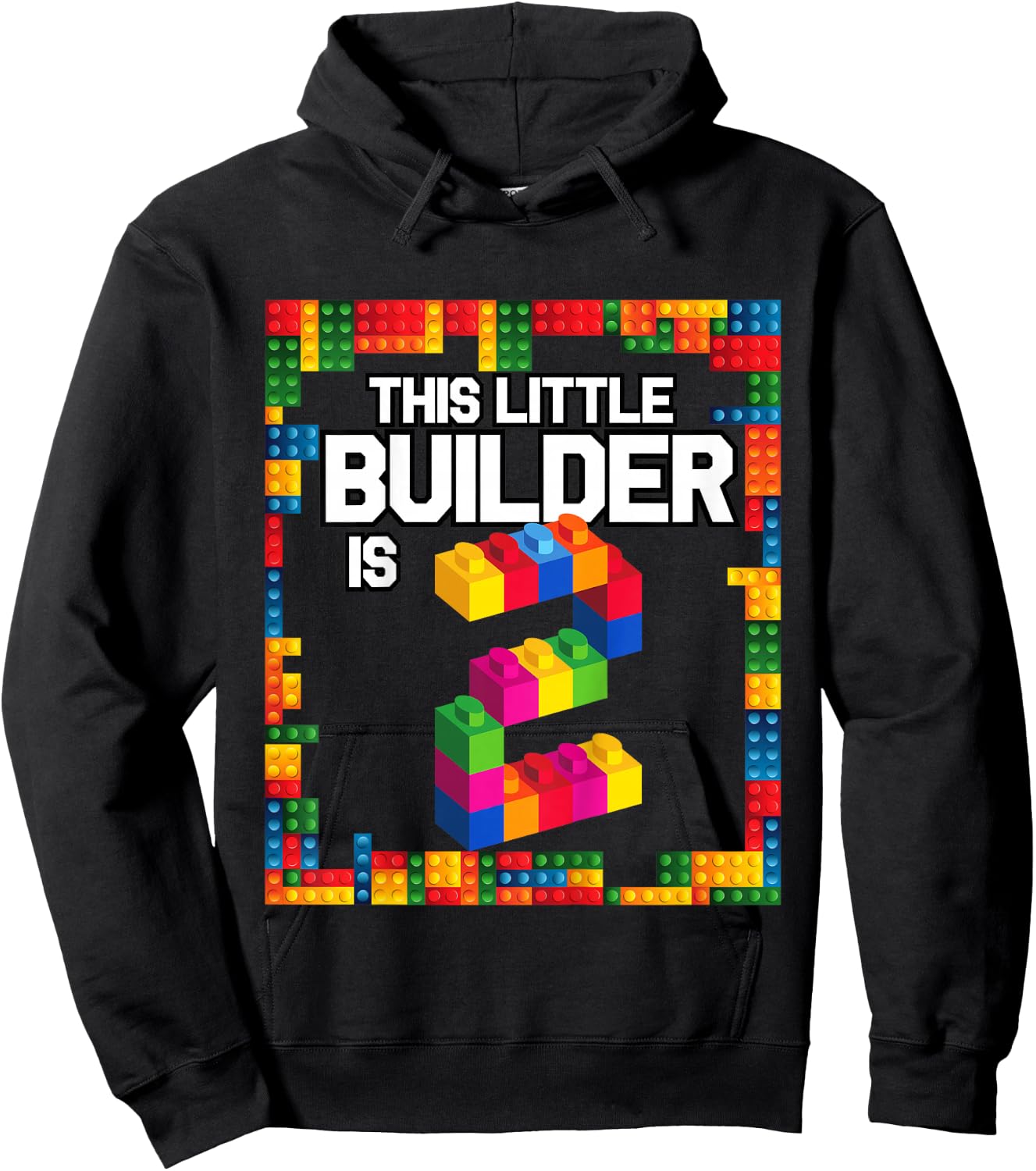 2 Year Old Building Blocks Birthday T Shirt Brick 2nd Gift Hoodie - Hoodie | Black