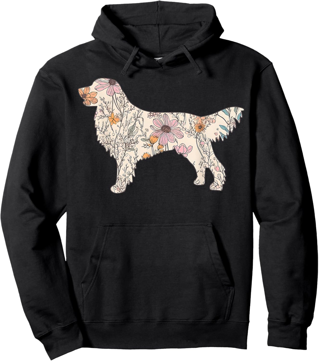 Floral Golden Retriever Wildflowers Dog Lover Golden Mom Hoodie - Hoodie | Black