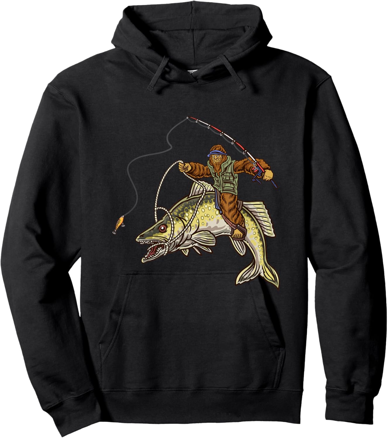 Walleye Fishing Sauger Hunting Bigfoot Fishermen Hoodie - Hoodie | Black