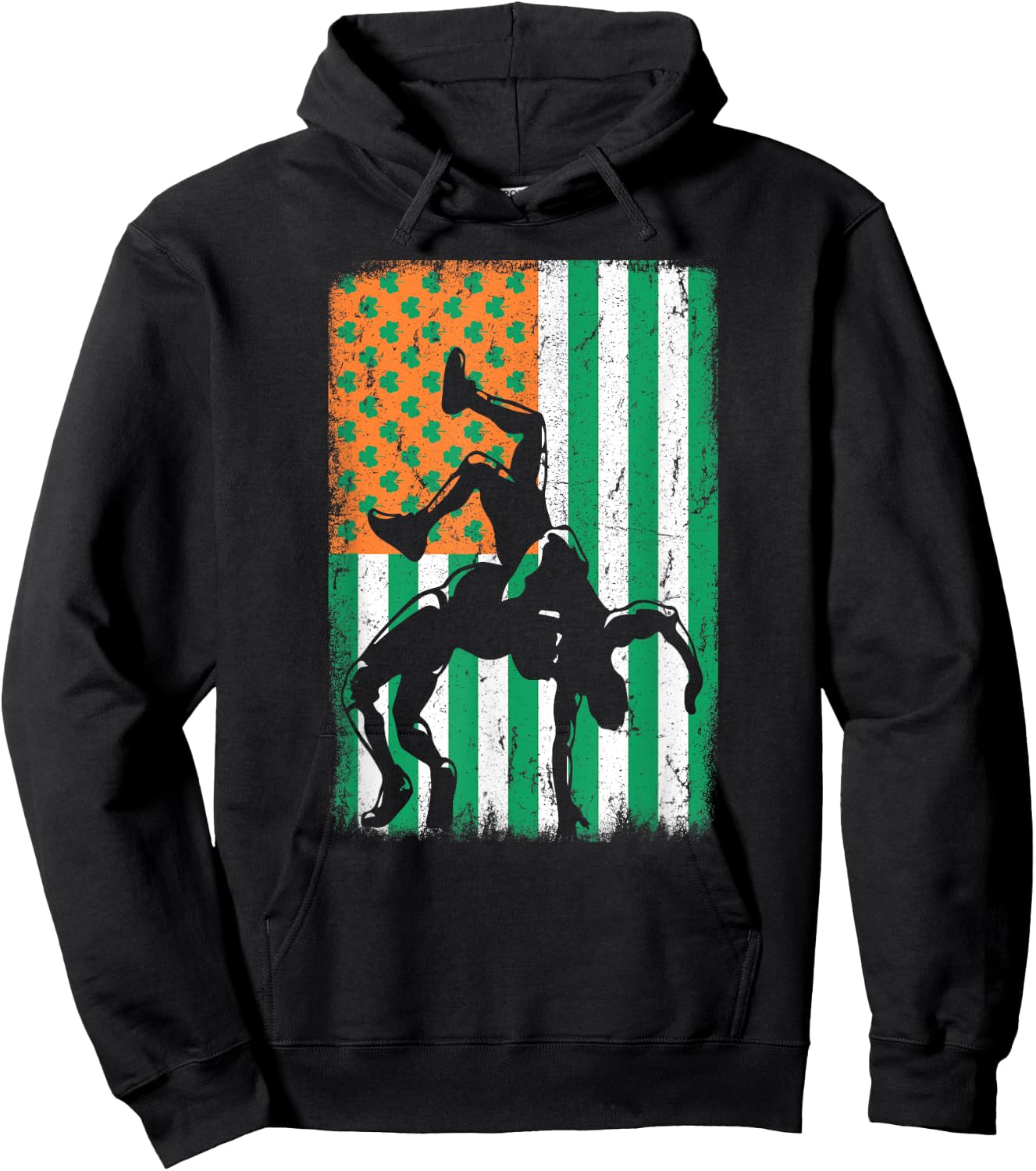 Wrestling Irish USA American Flag St Patrick's Day Wrestler Kids Men Hoodie - Hoodie | Black