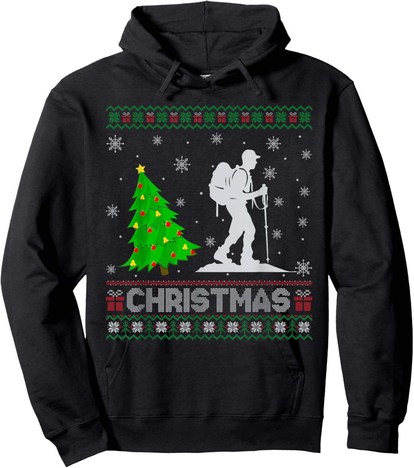 Hiking Xmas Tree Lighting Ugly Christmas Sweater Hoodie - Hoodie | Black