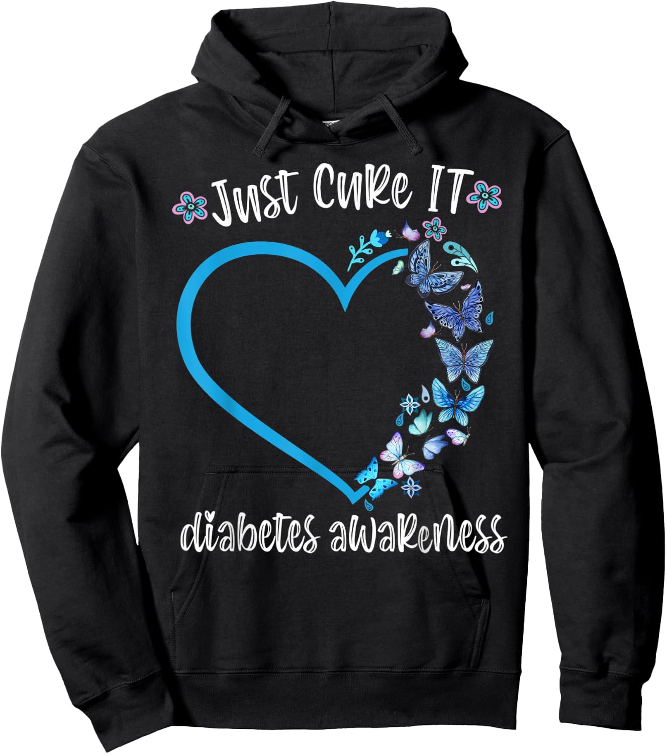 Blue Butterfly Just Cure It November diabetes awareness Gift Hoodie - Hoodie | Black