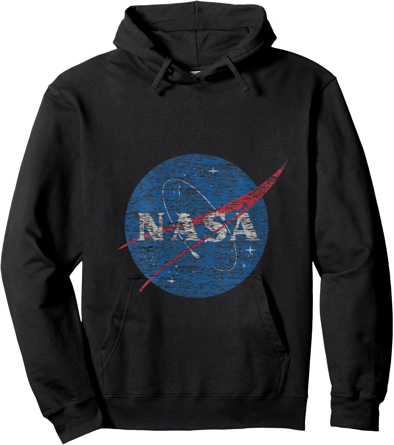 NASA Distressed Vintage Classic Logo V-Neck Hoodie - Hoodie | Black
