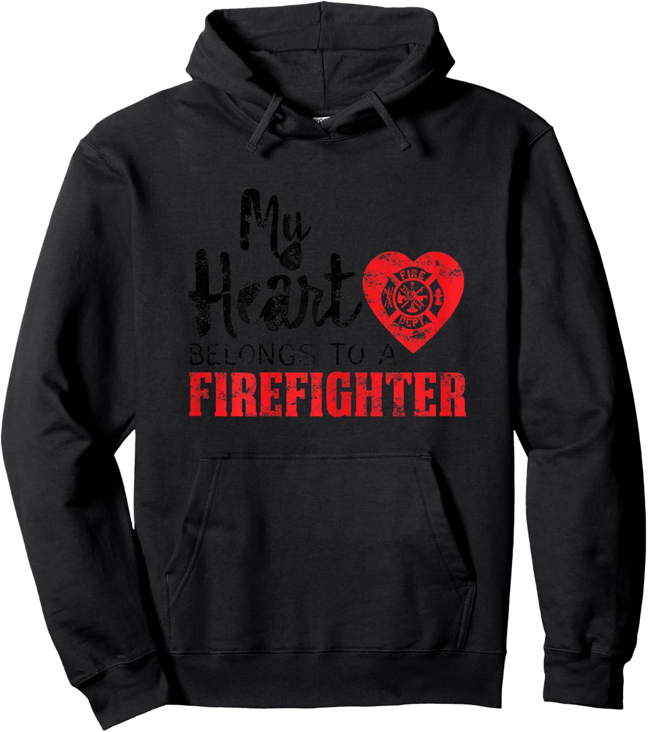 My Heart Belongs to a Firefighter Gift Fireman Wife Mom Hoodie - Hoodie | Black