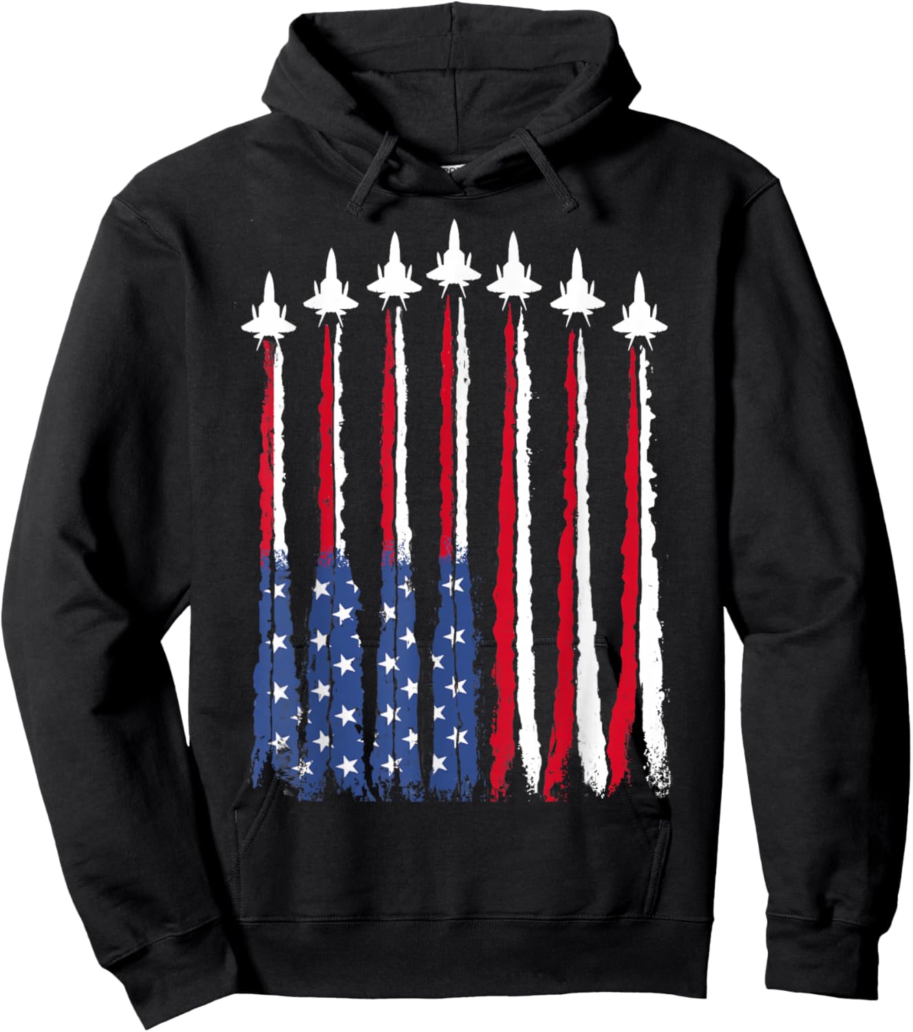 Patriotic Red White Blue USA Flag Fighter Jets 4th of July Hoodie - Hoodie | Black