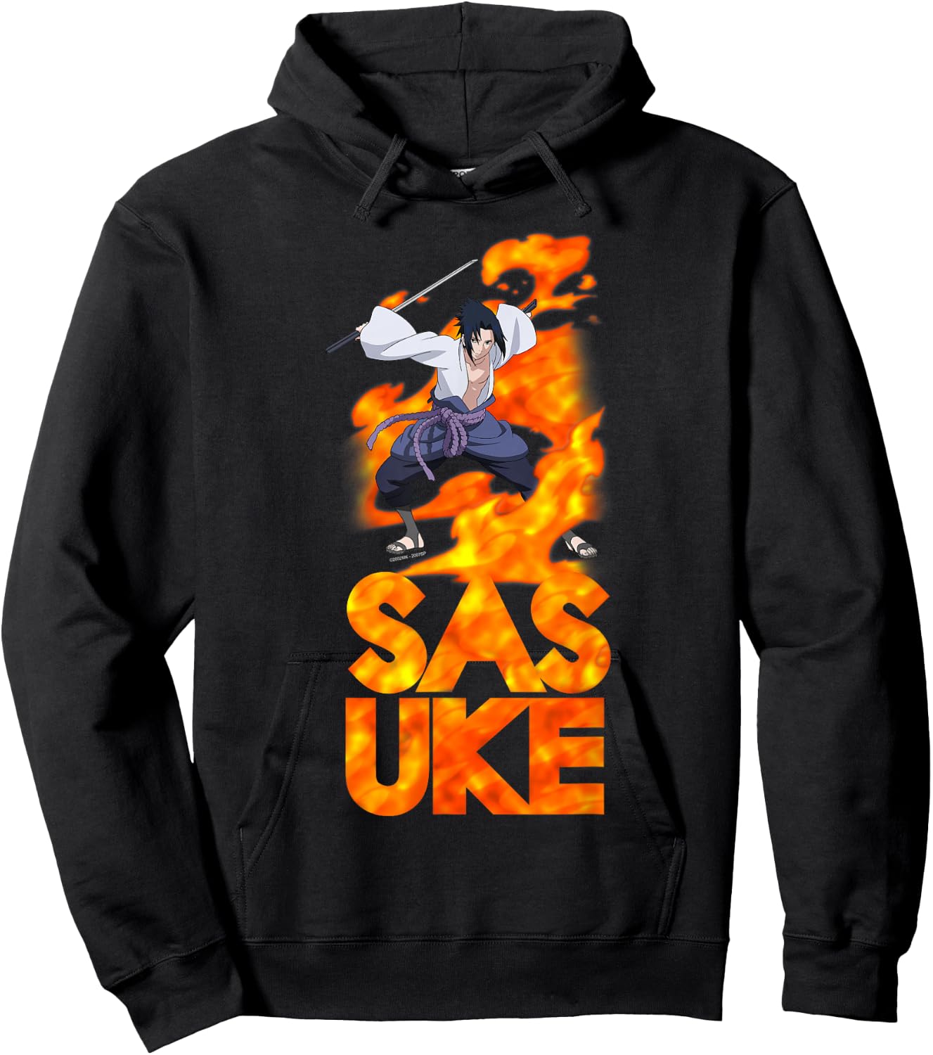 Naruto Shippuden Sasuke Stacked Flame Type Anime Hoodie - Hoodie | Black