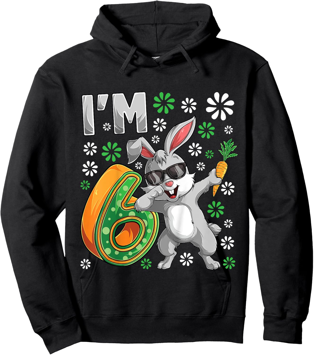 6 Year Old Bunny 6th Birthday Party Dabbing Bunny Lover Hoodie - Hoodie | Black
