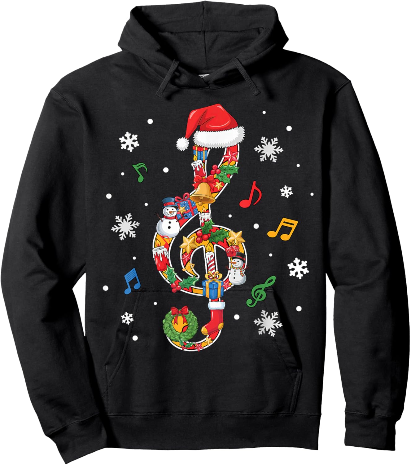 Merry Christmas Musical Note Music Lover Kids Music Teachers Hoodie - Hoodie | Black