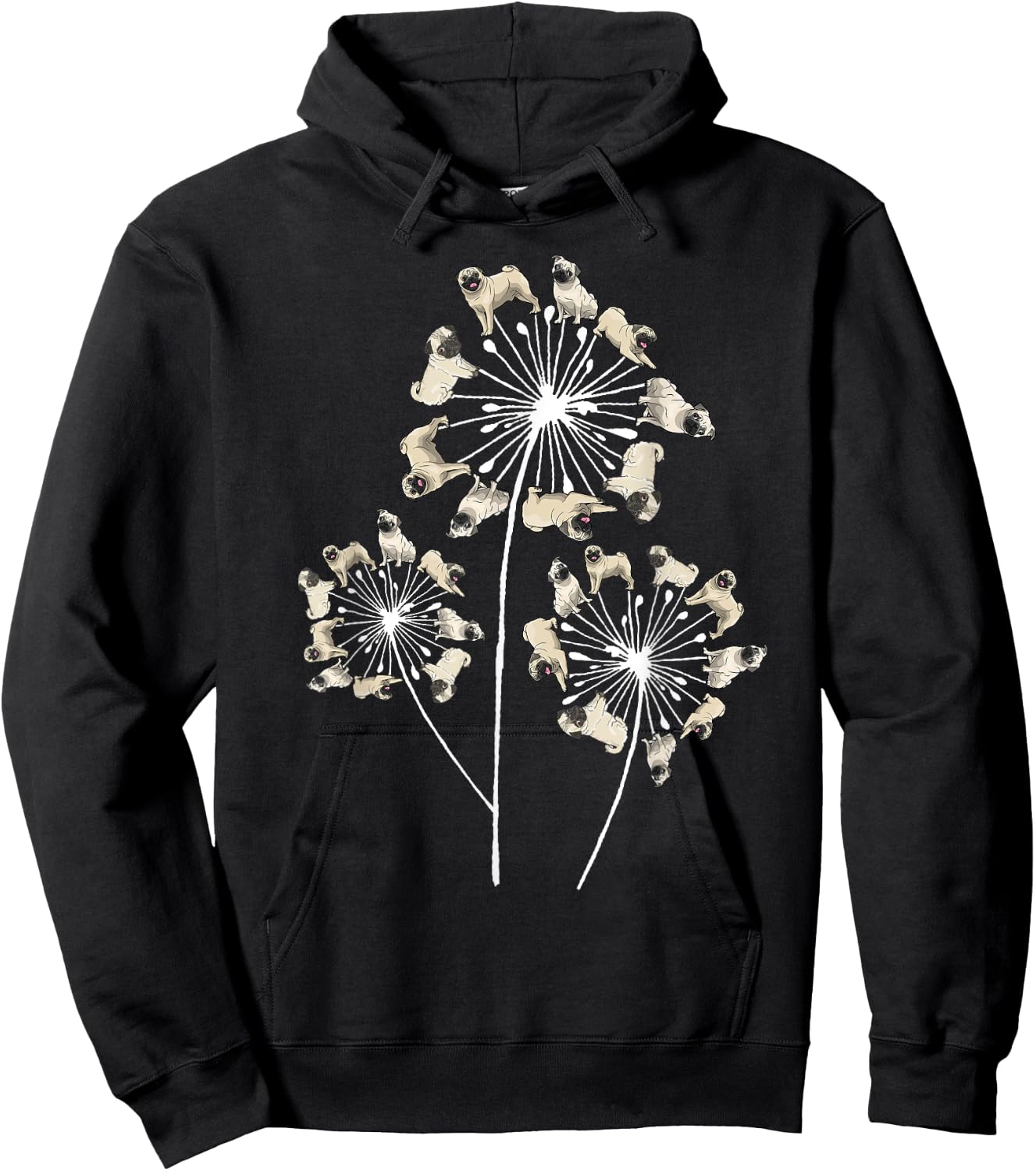 Funny Pug Gift Women Cool Flower Dog Dandelion Lover Hoodie - Hoodie | Black