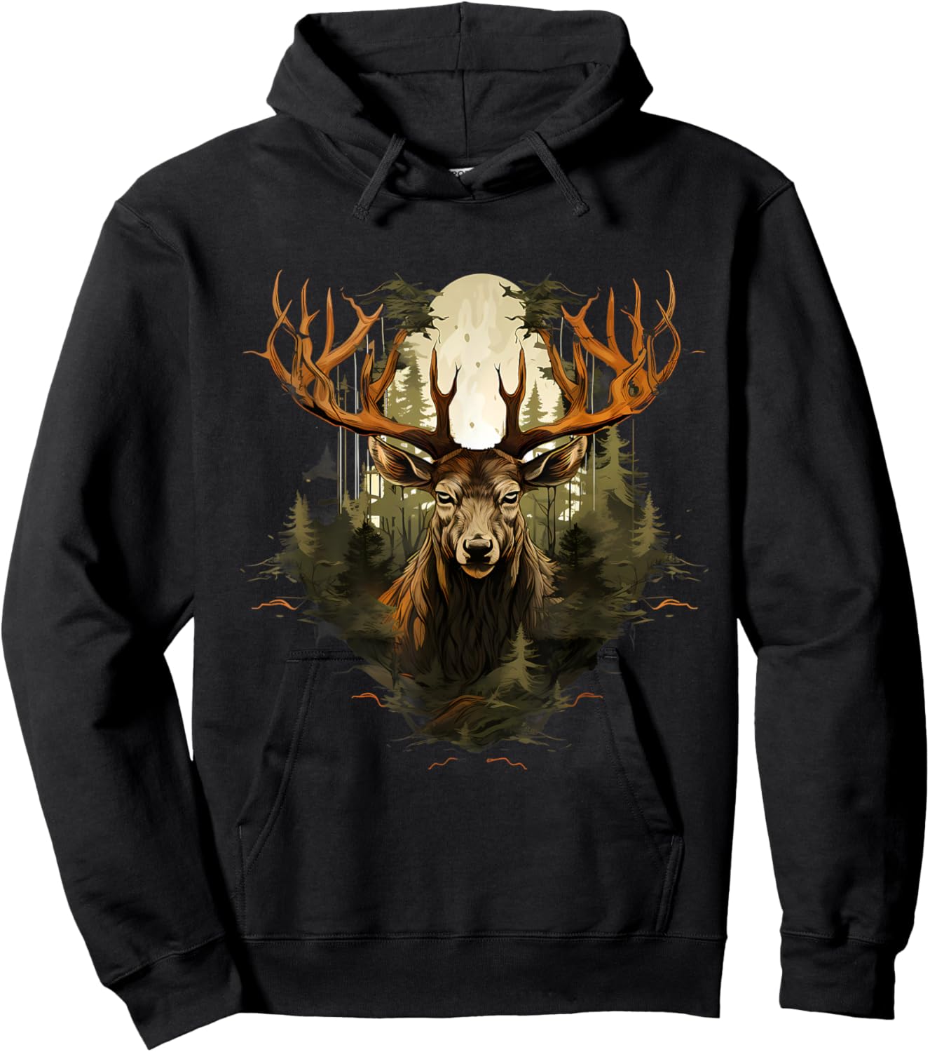 Deer Wildlife Nature Motif Animal Lovers Landscape Forest Hoodie - Hoodie | Black