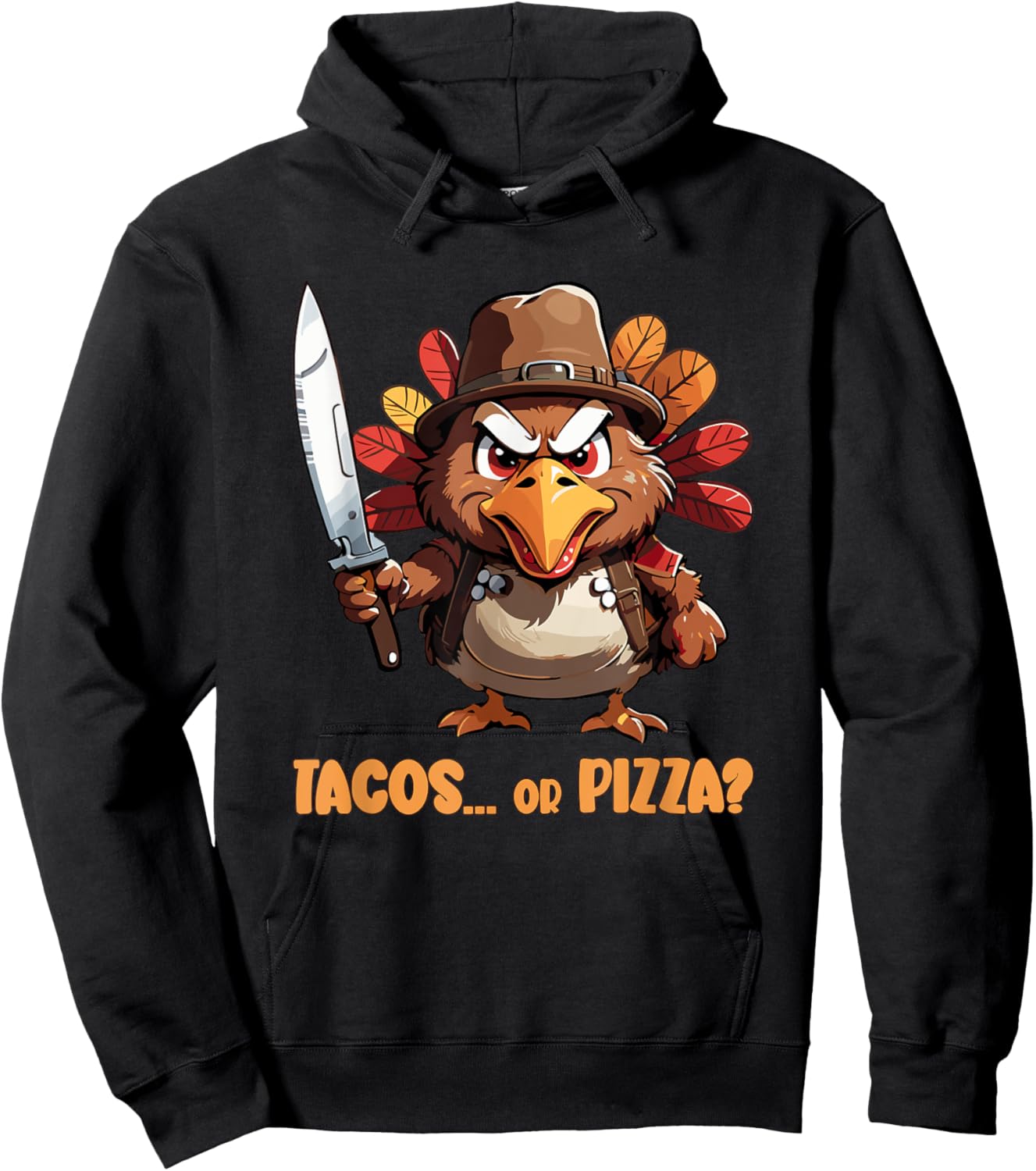 Funny Thanksgiving Turkey Asking Eat Tacos or Pizza Cool Hoodie - Hoodie | Black
