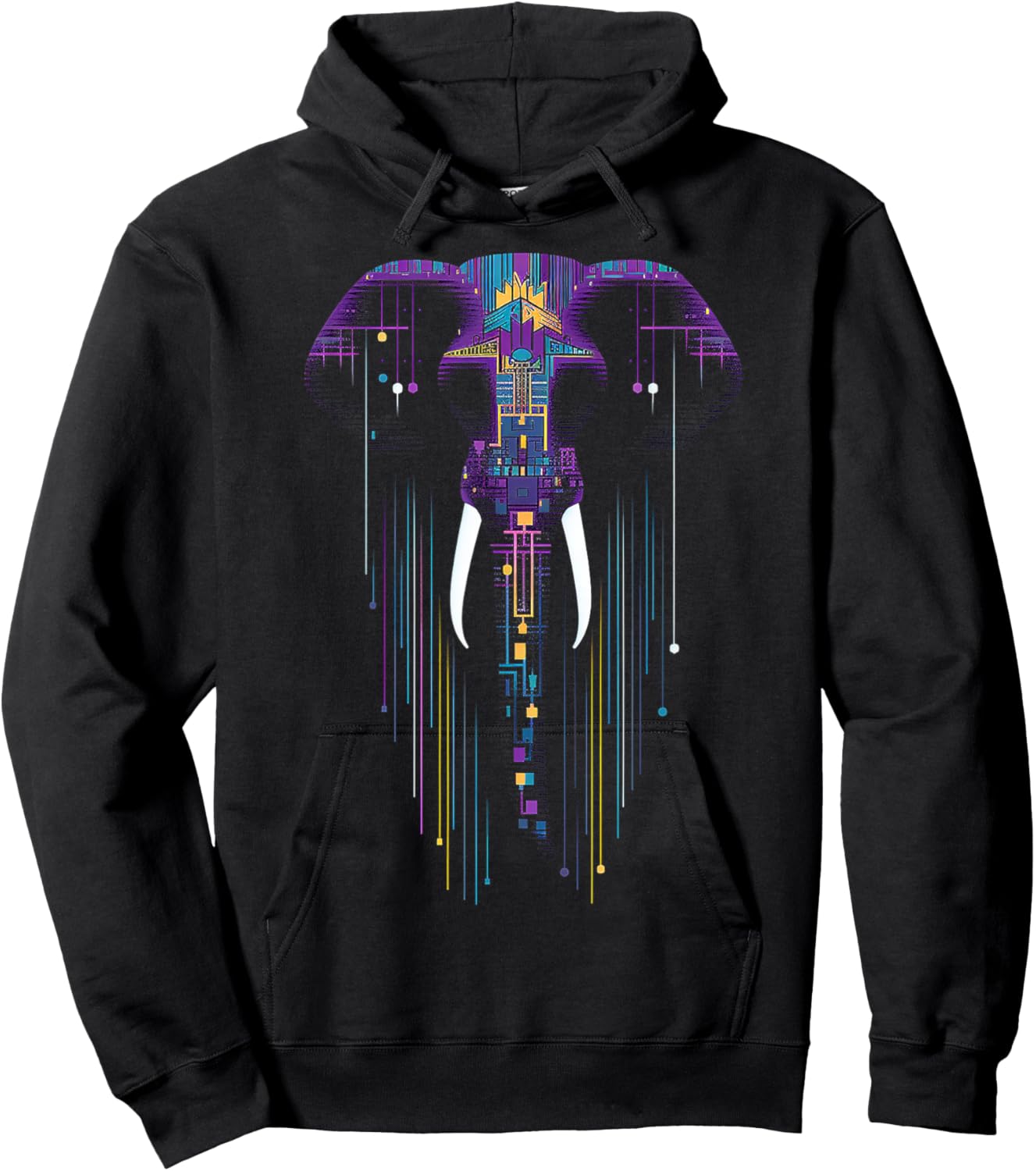 Elephant Geometric Mandala Fantasy Animal Art Elephant Hoodie - Hoodie | Black