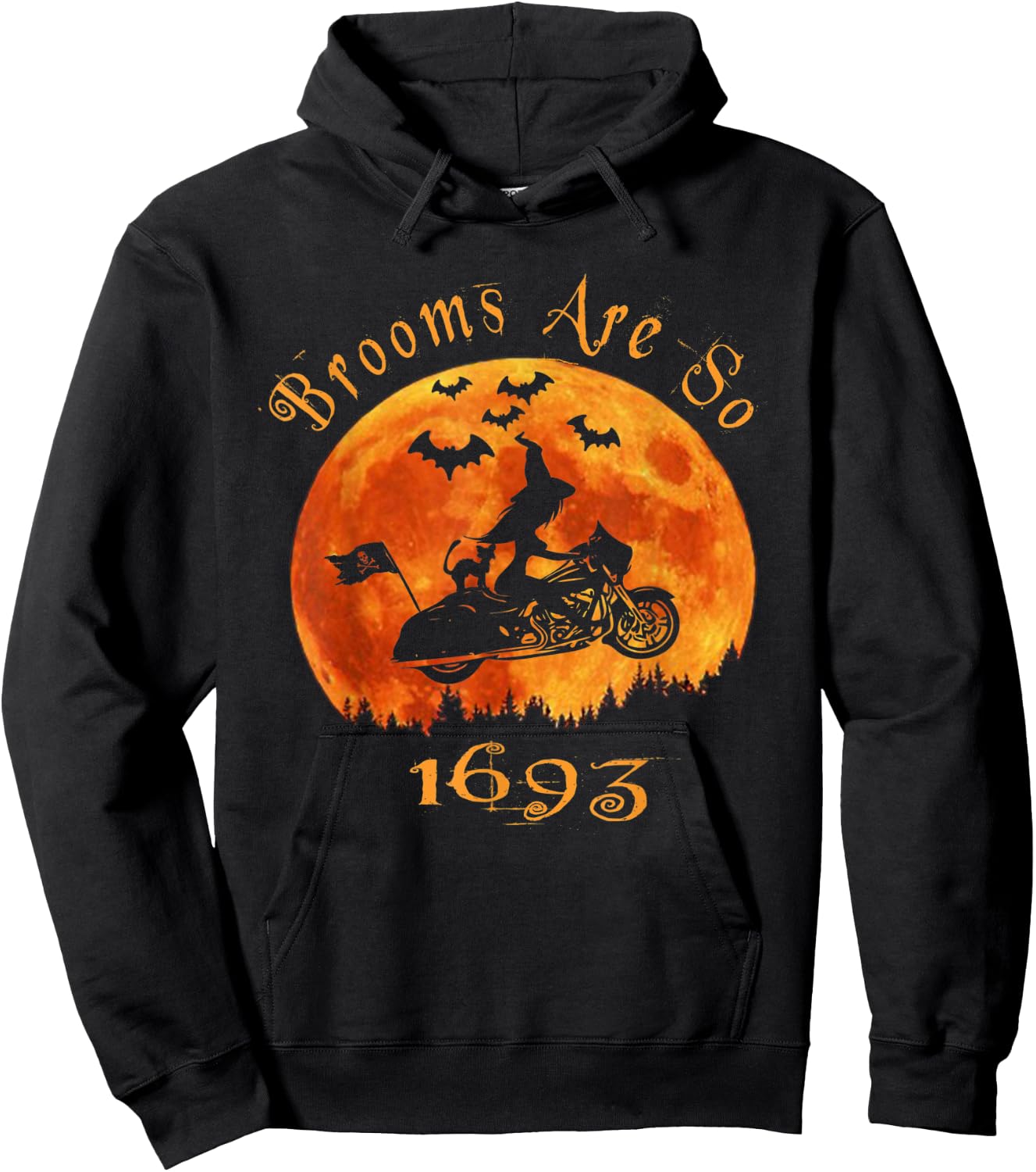 Halloween Witch On Motorcycle Cat & Moon Salem Witch Trials Hoodie - Hoodie | Black