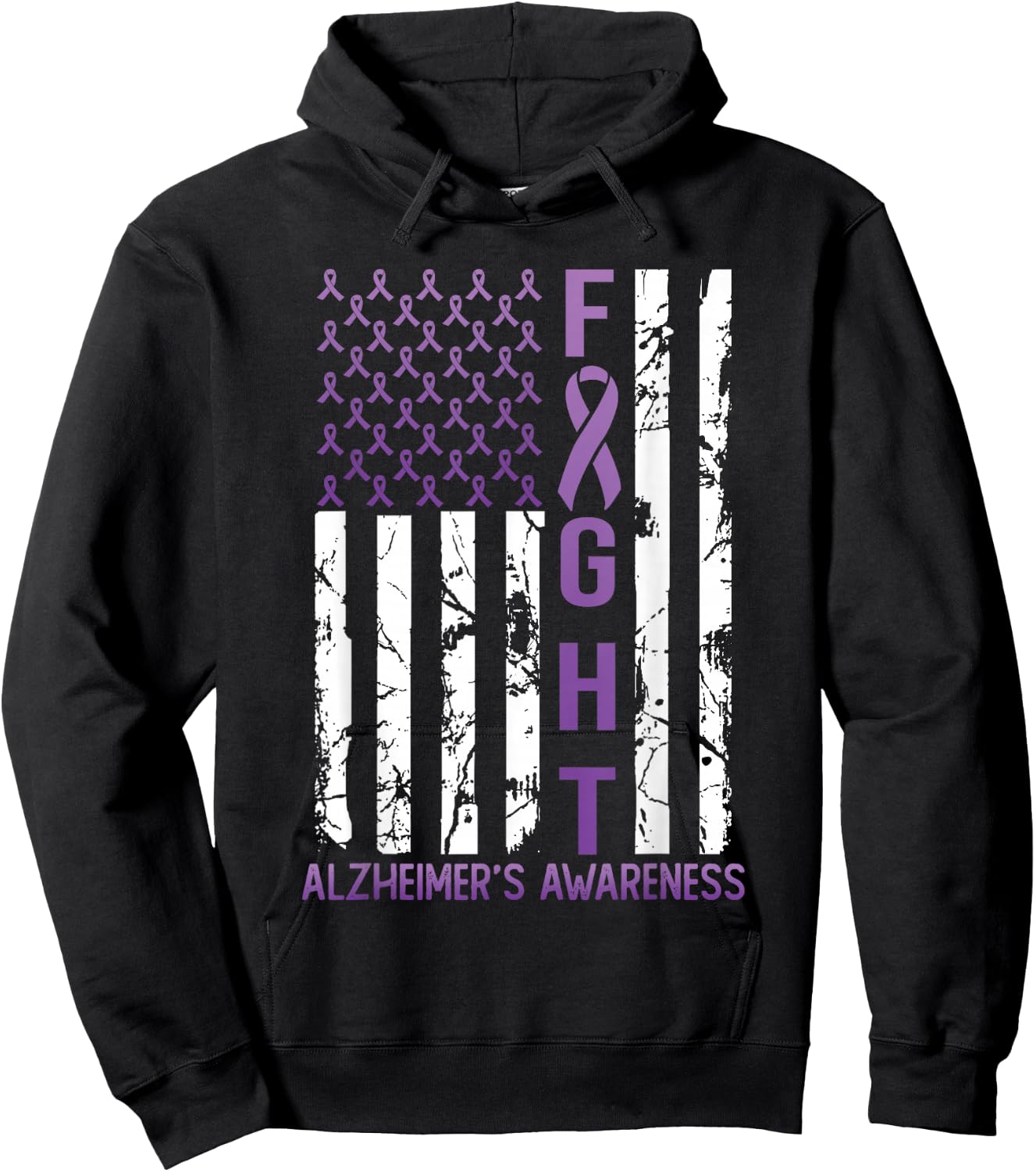 Alzheimer's Awareness Month Day USA Flag Ribbon Purple Hoodie - Hoodie | Black