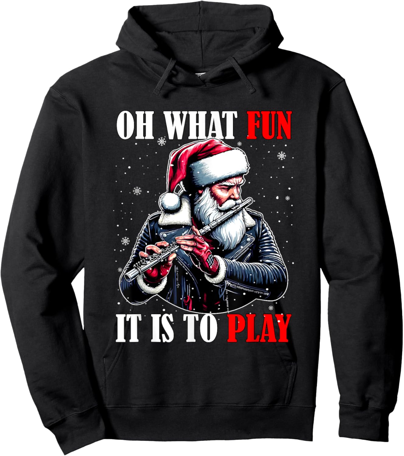 What Funny It Is To Play Christmas Santa Playing Flute Hoodie - Hoodie | Black