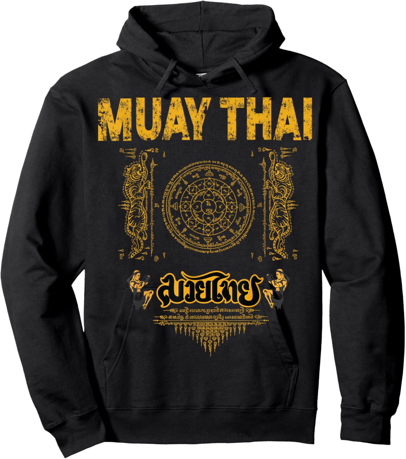 Sawadee Thai Traditional sak yant Thai Twin Tiger Muay Thai Hoodie - Hoodie | Black