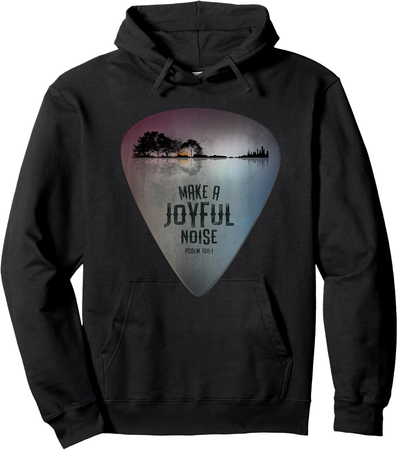 Guitar Lake Reflections Make a Joyful Noise Bible Verse Hoodie - Hoodie | Black