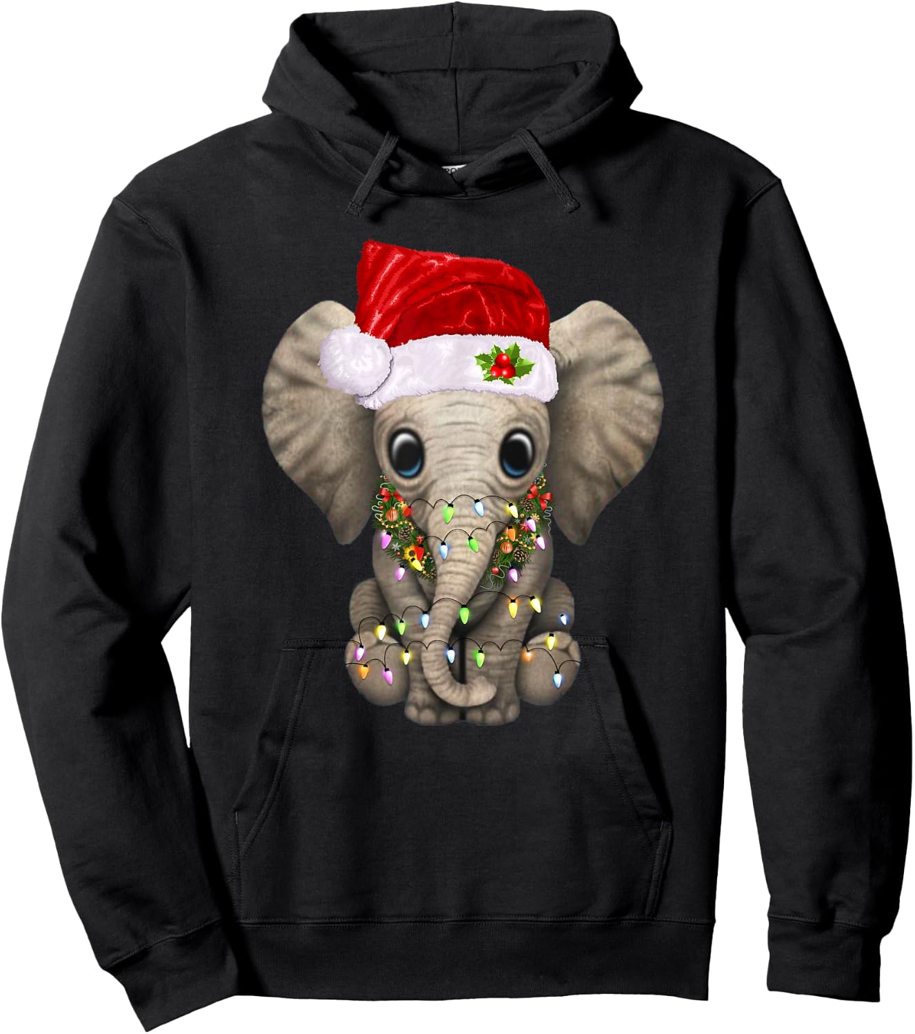 Cute Elephant Christmas Light Funny Elephant Lover Xmas Gift Hoodie - Hoodie | Black