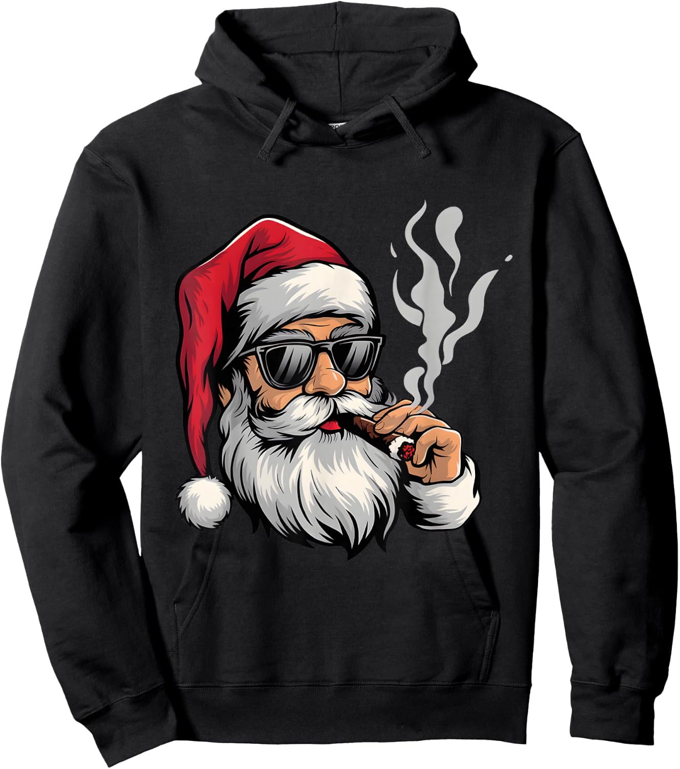 Cool Santa Smoking Cigar Funny Holiday Christmas Design Hoodie - Hoodie | Black