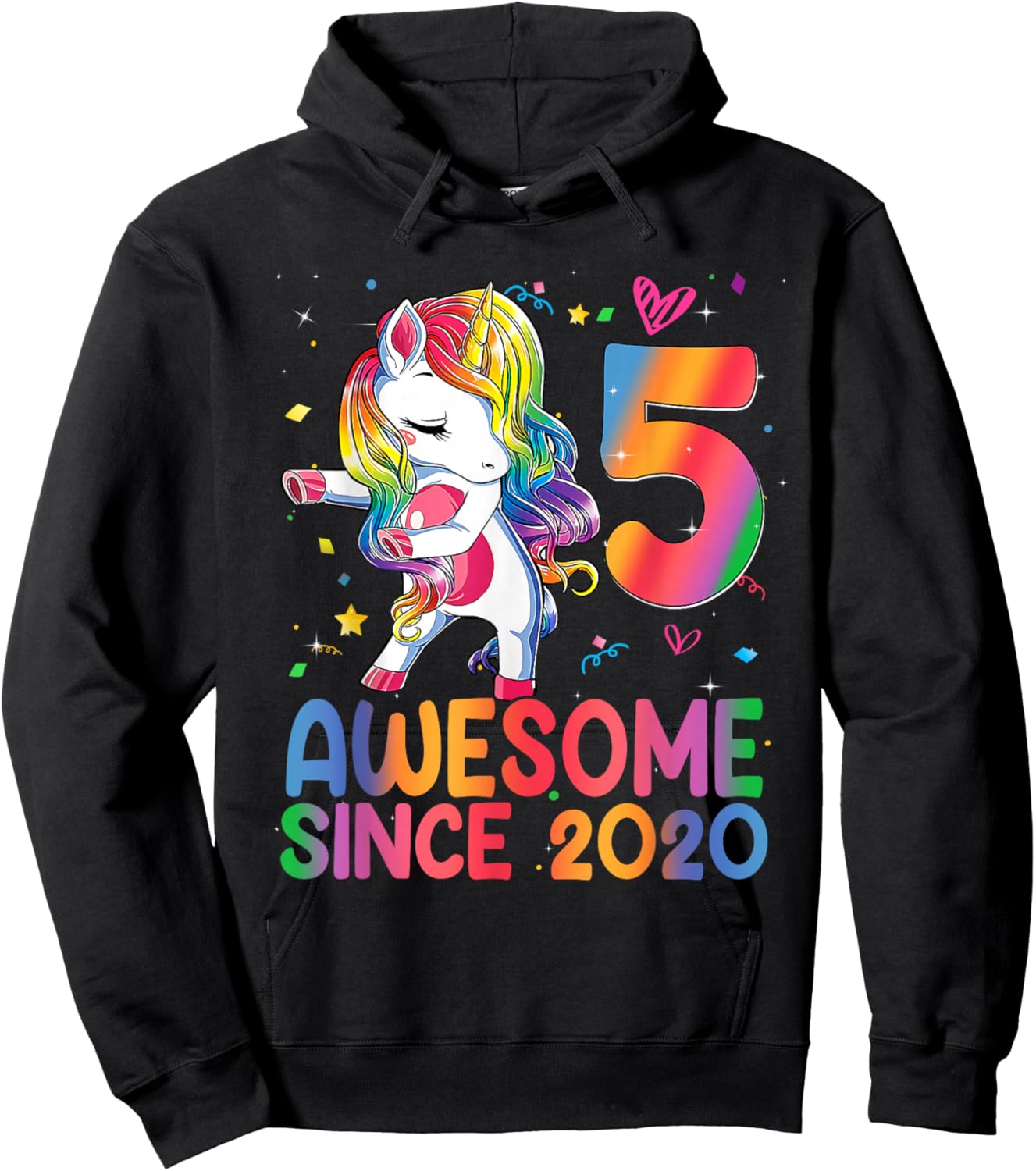 Awesome Since 2020 Unicorn 5th Birthday Gifts Girls Teens Hoodie - Hoodie | Black