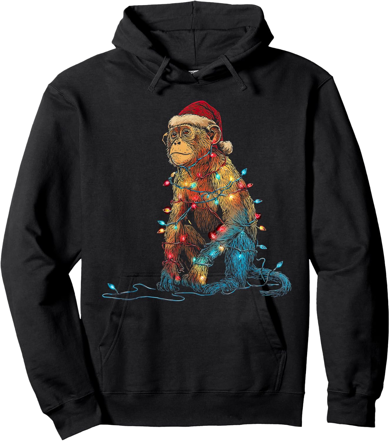 Funny Monkey Christmas Graphics Animal Lights Lover Hoodie - Hoodie | Black