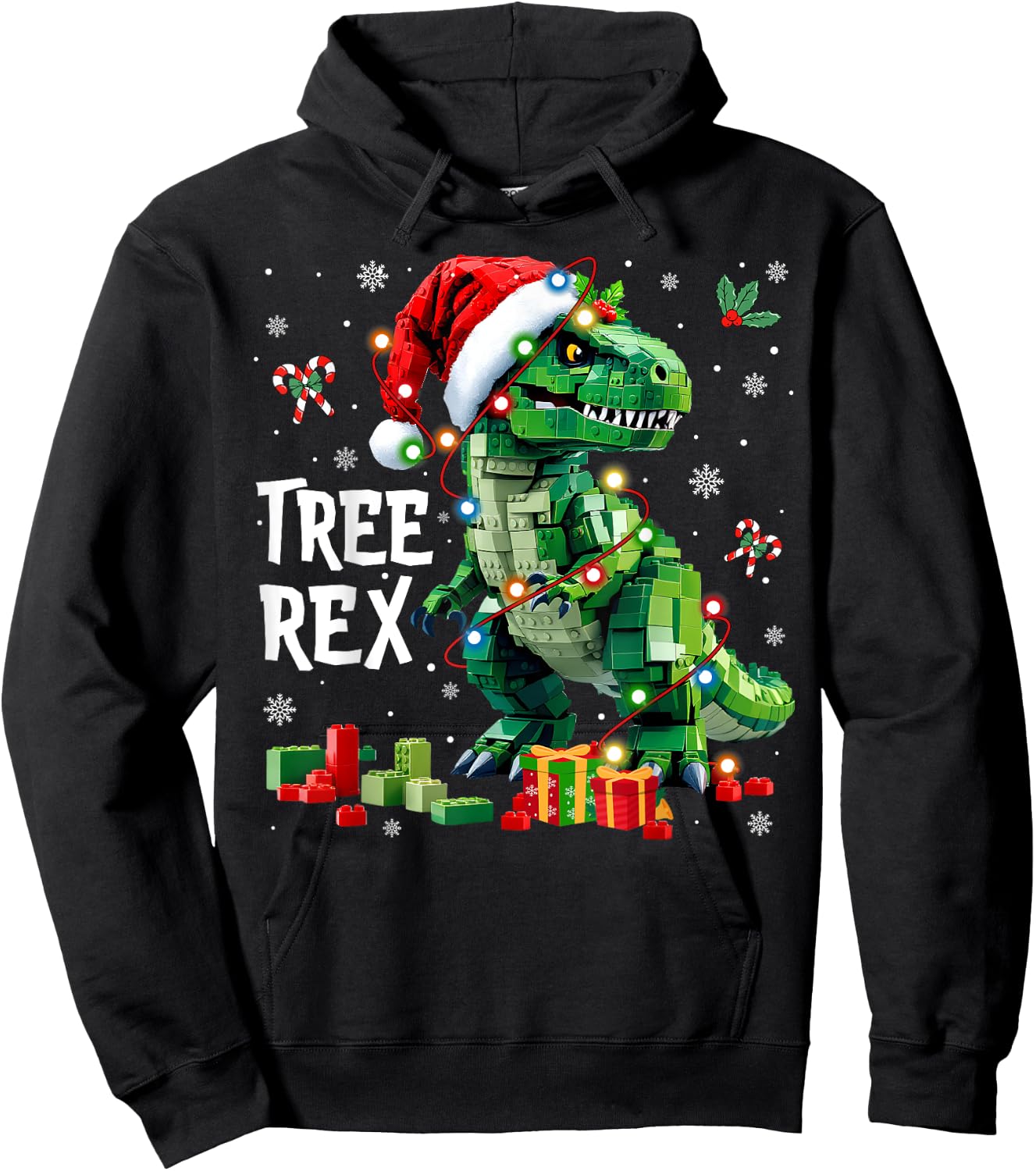 Christmas Builder Block Brick Building Dinosaur Boys Hoodie - Hoodie | Black