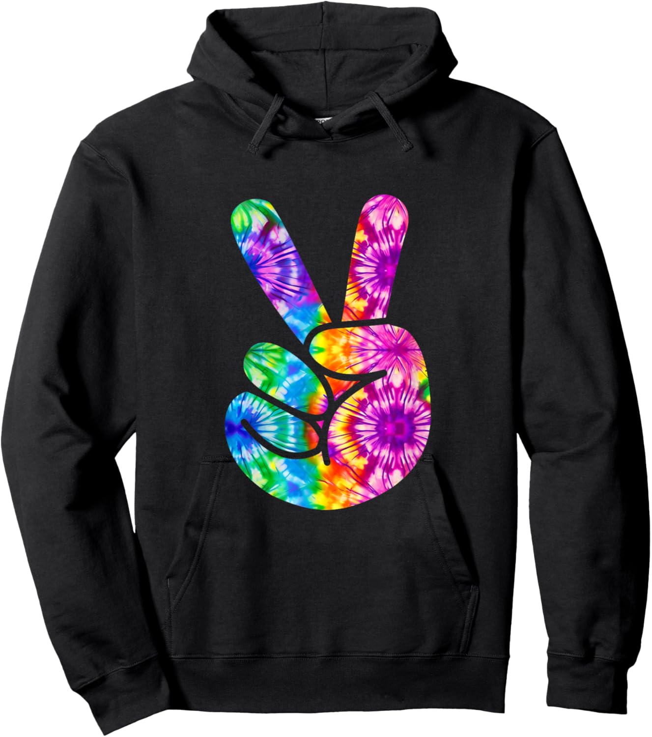 Tie Dye Groovy Peace Sign 70s Hippie Vintage Girls and Women Hoodie - Hoodie | Black