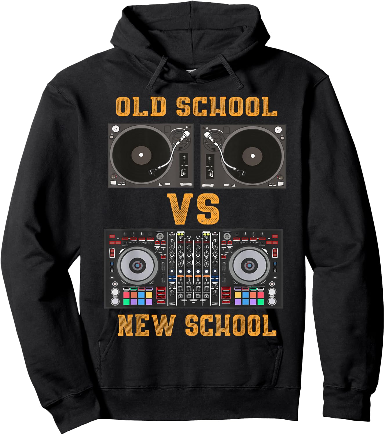 Old School DJ VS New School DJ Gifts Equipment Table Hoodie - Hoodie | Black