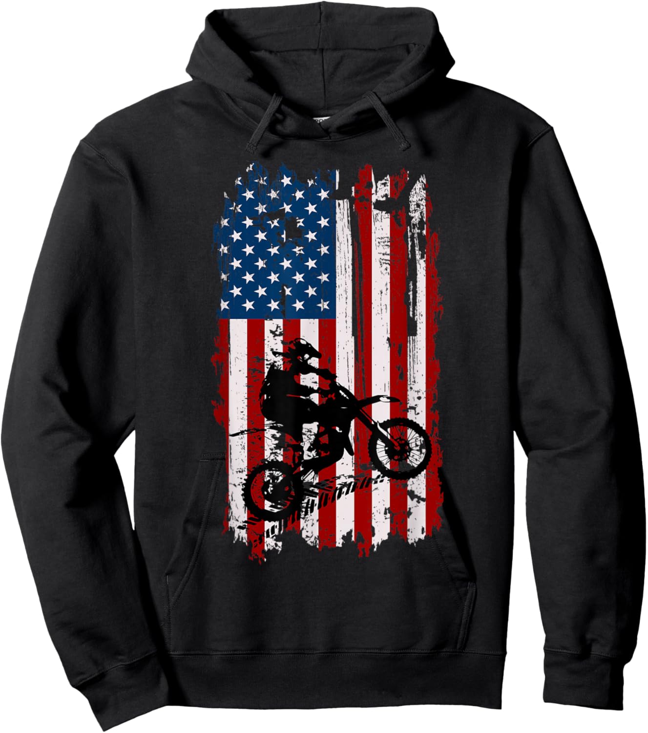 Dirt Bike USA Flag Motocross American Flag Hoodie - Hoodie | Black