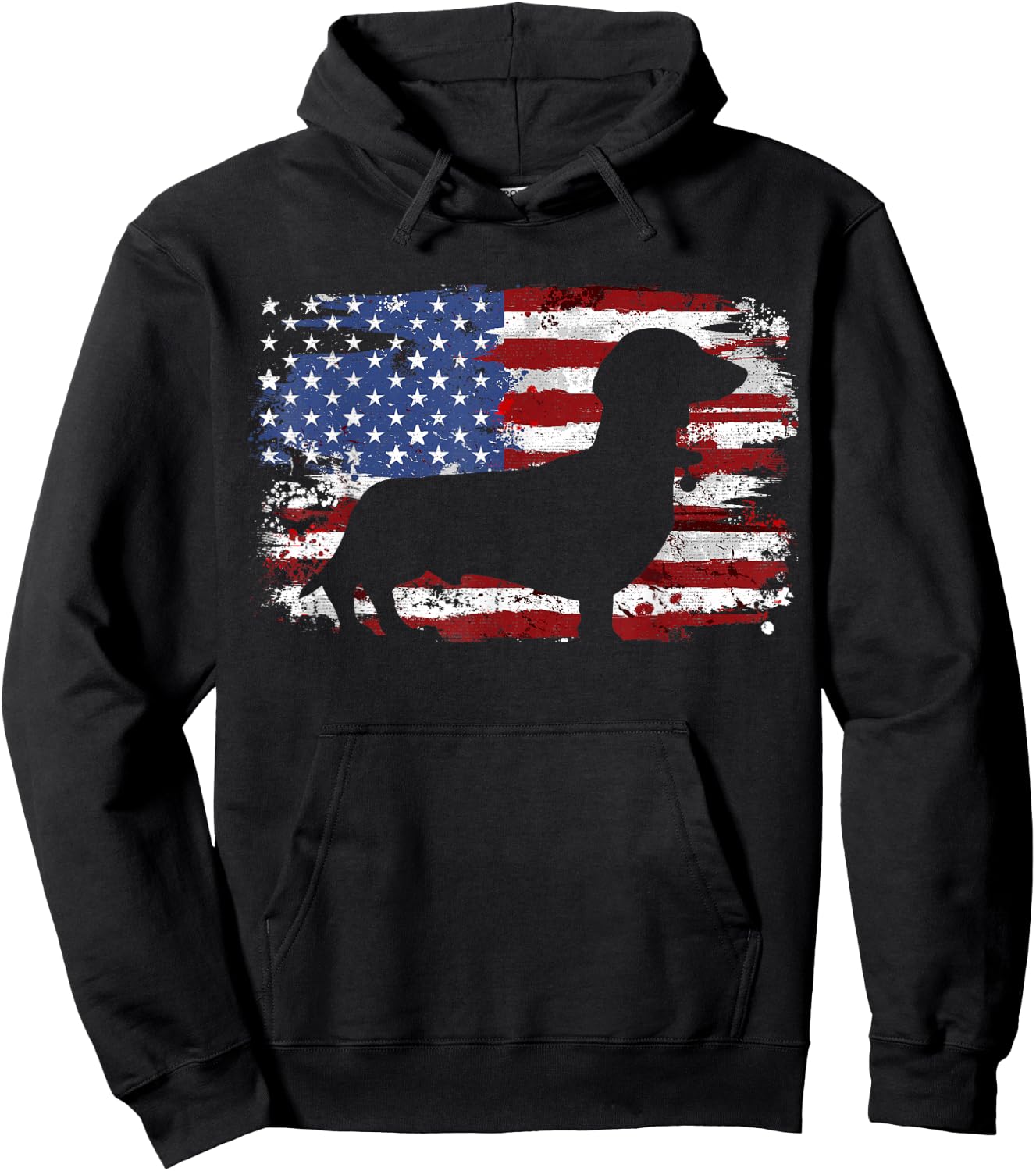 Dachshund Weiner Vintage American Flag Small Hoodie - Hoodie | Black