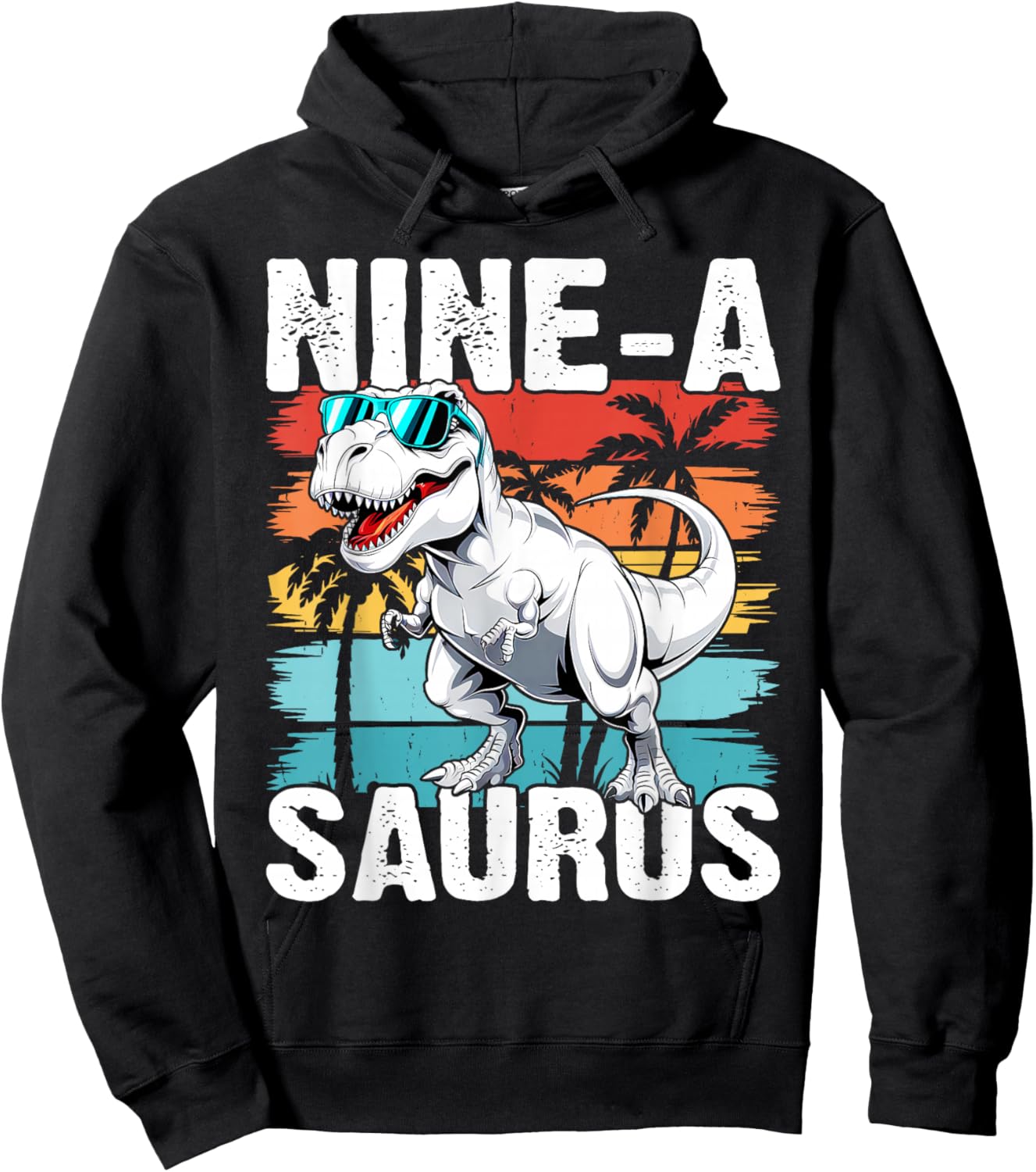 Kids 9 Year Old Dinosaur Birthday 9th T Rex Dino Nine Saurus Hoodie - Hoodie | Black