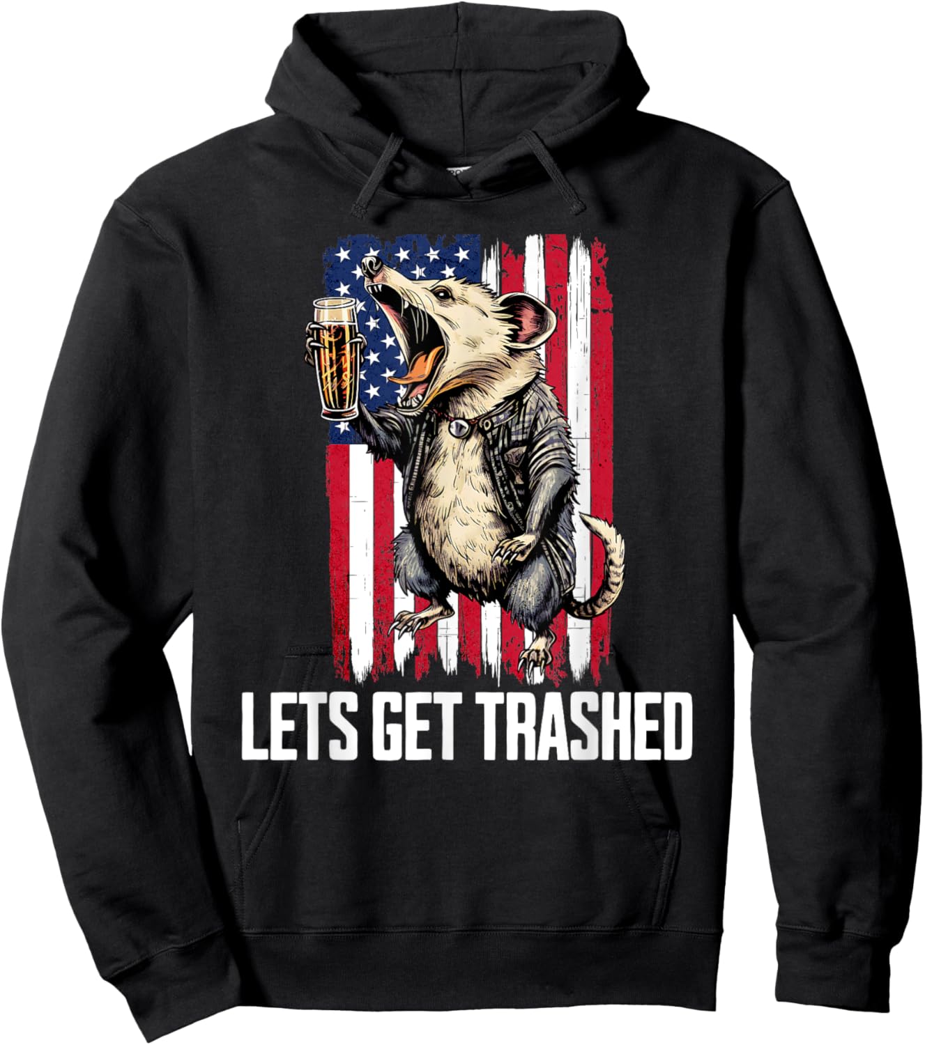4th of July Awesome Possum Drinking A Beer Funny Opossum Men Hoodie - Hoodie | Black