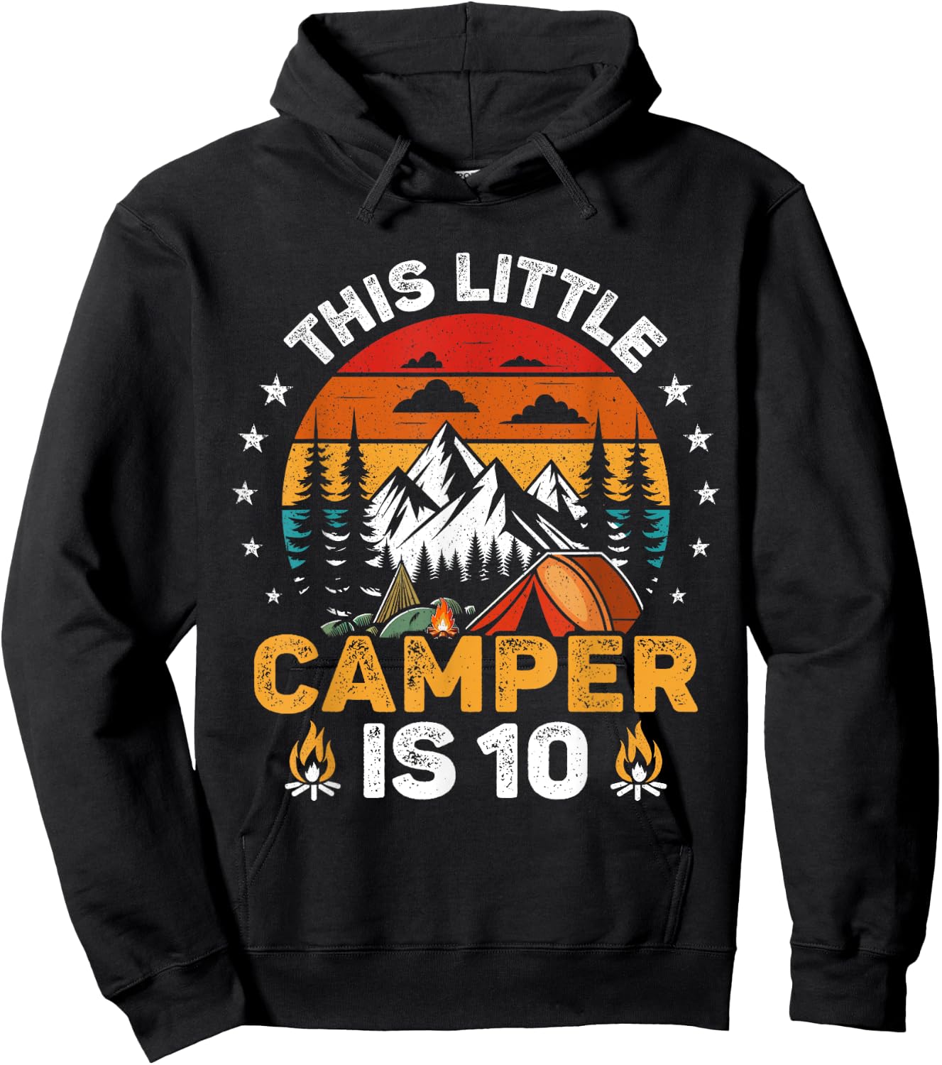 This Little Camper is 10 Year Old 10th Birthday Camping Bday Hoodie - Hoodie | Black
