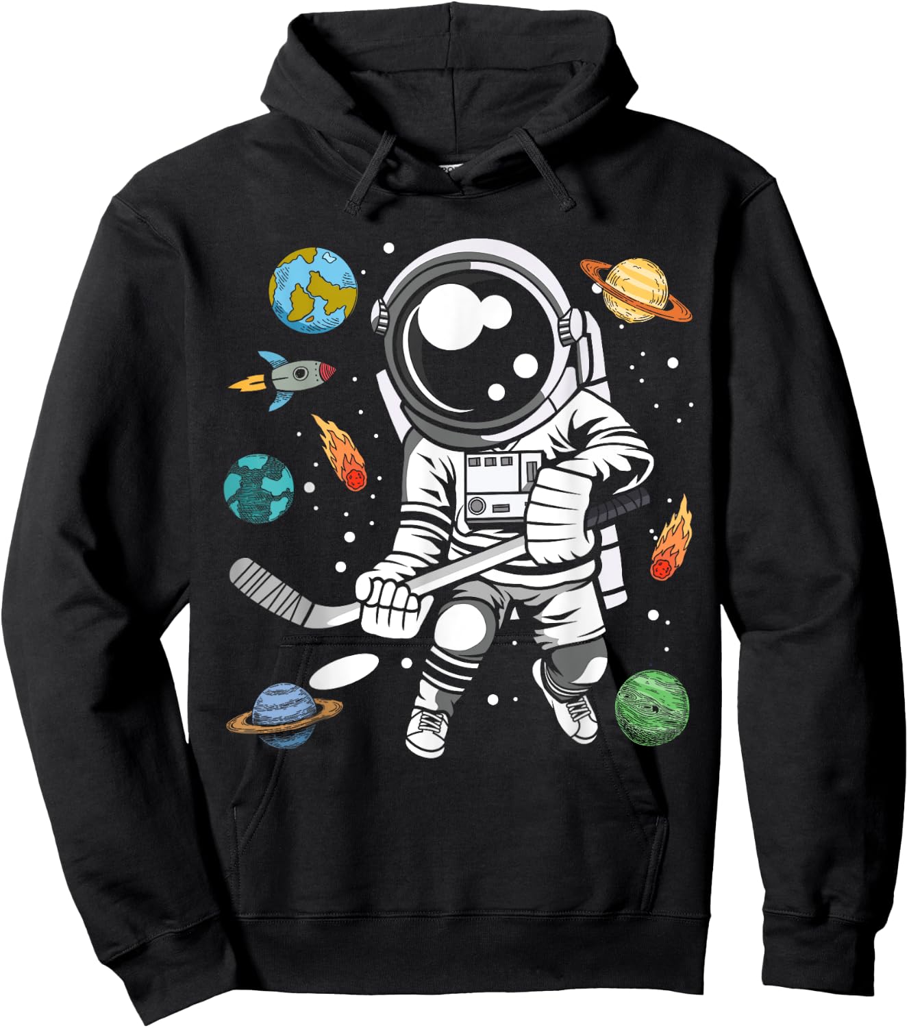 Funny Hockey Player Cosmonaut Outer Space Astronaut Hoodie - Hoodie | Black