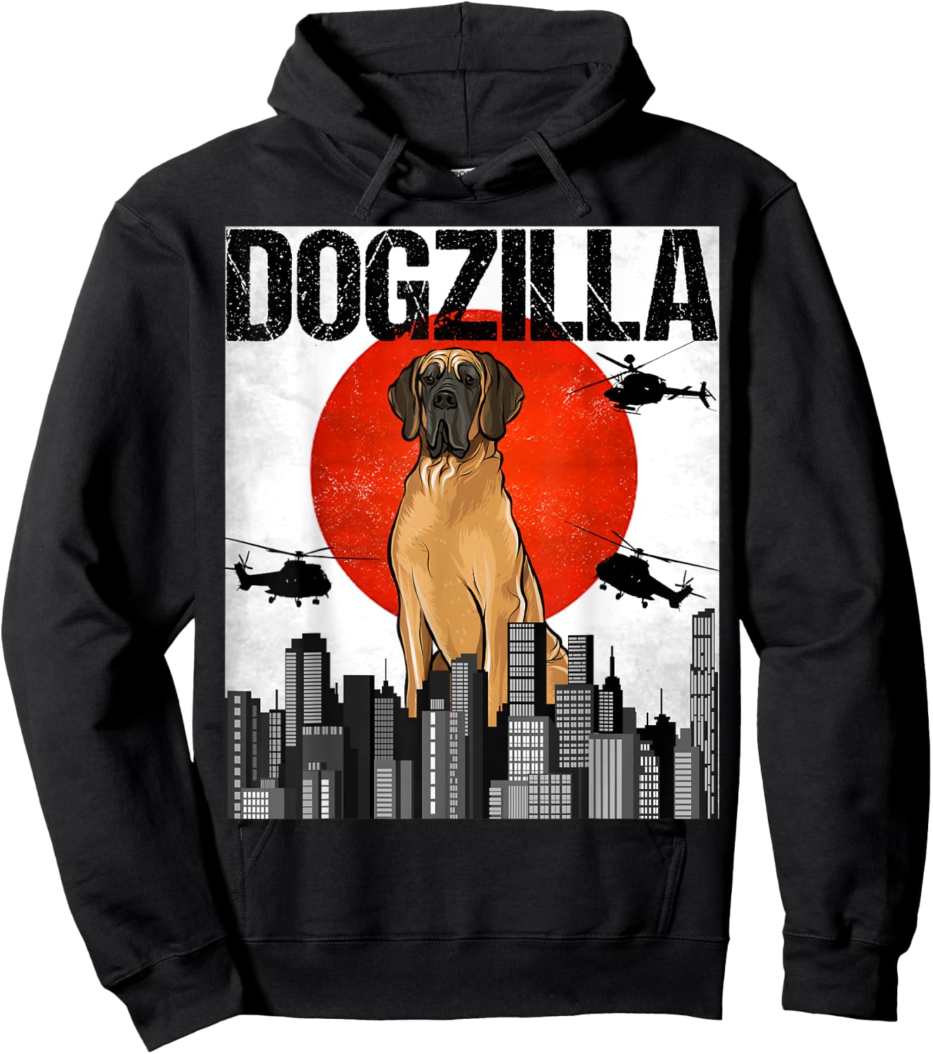Funny Vintage Japanese Dogzilla Brown Great Dane Hoodie - Hoodie | Black