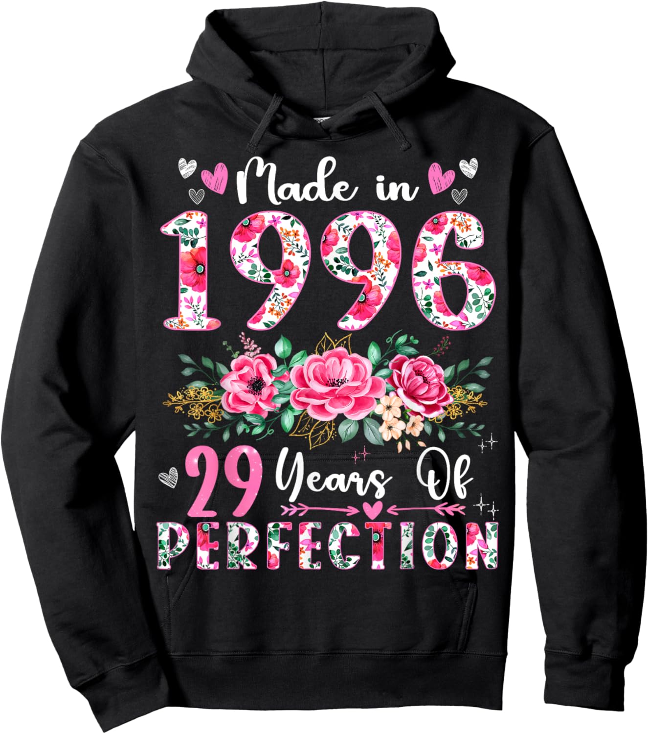 29 Year Old Made In 1996 Floral 29th Birthday Women Hoodie - Hoodie | Black