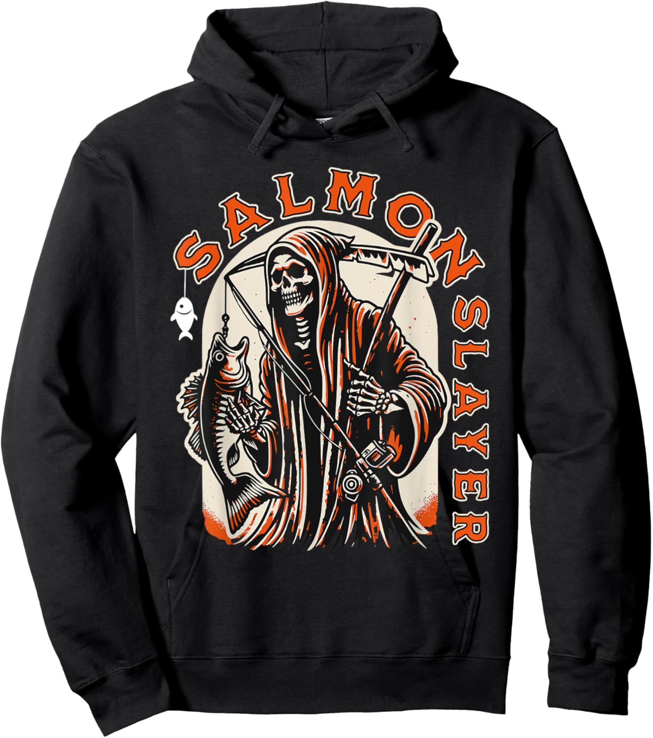 Salmon Slayer Funny skeleton Fishing Salmon Fish Hoodie - Hoodie | Black