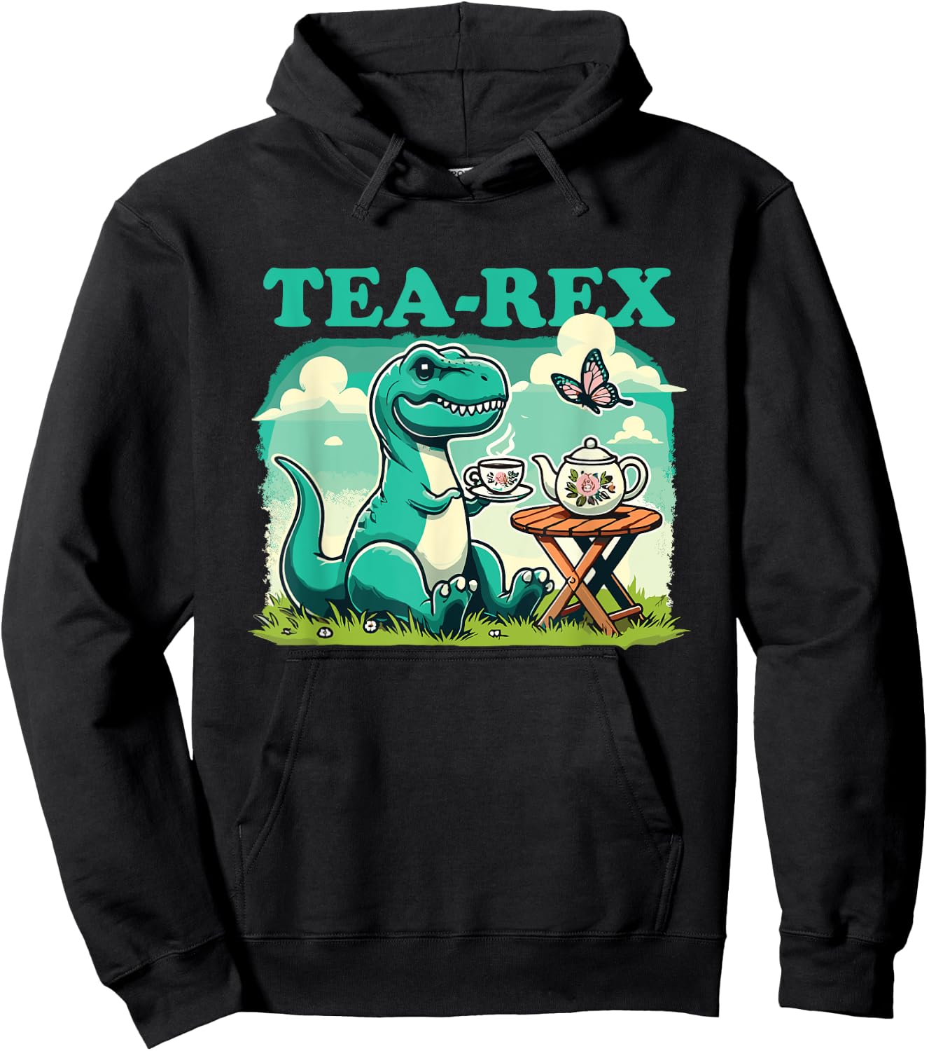 Tea-Rex Funny Dinosaur Tea Lover Hoodie - Hoodie | Black