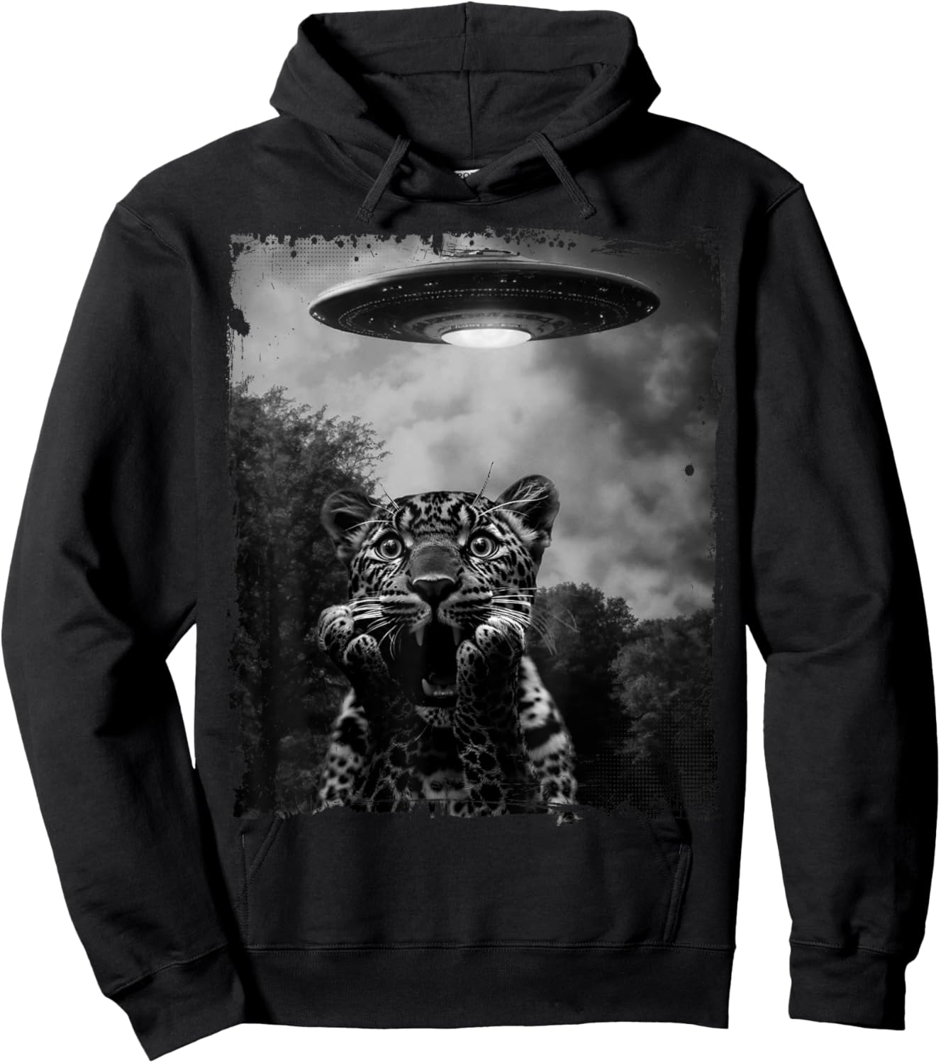 Leopard, Cheetah Selfie with Alien and Ufo Hoodie - Hoodie | Black