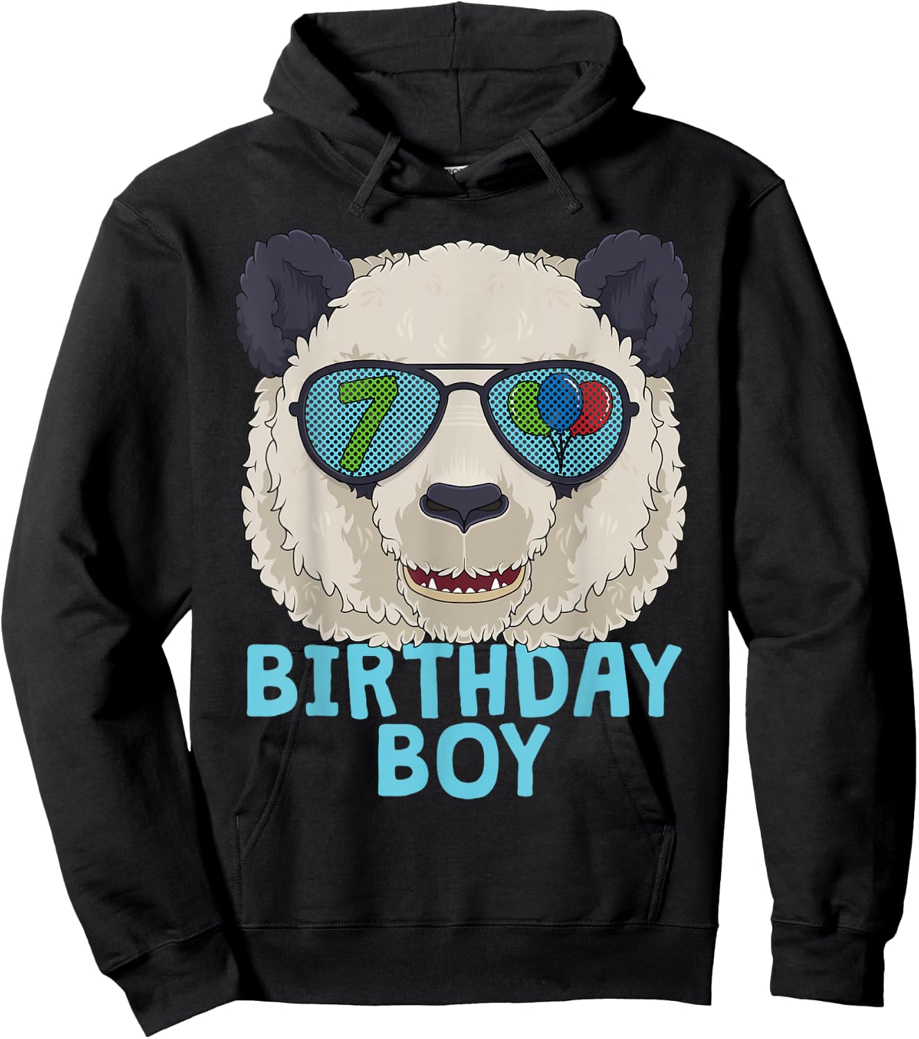 Panda 7th Birthday Boy T Sunglasses 7 Year Old Party Hoodie - Hoodie | Black
