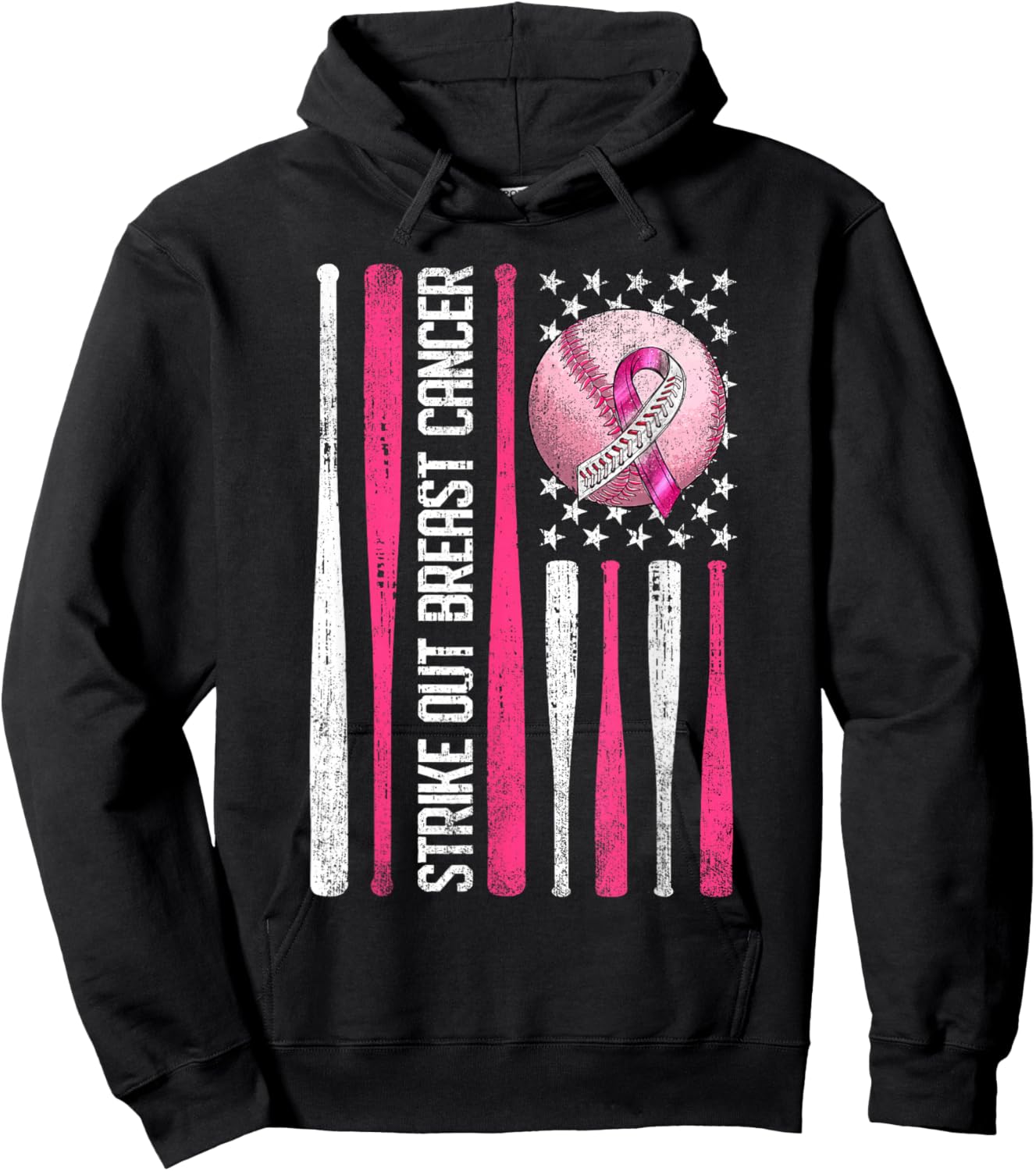 Strike Out Breast Cancer Baseball Fight Awareness Men Women Hoodie - Hoodie | Black
