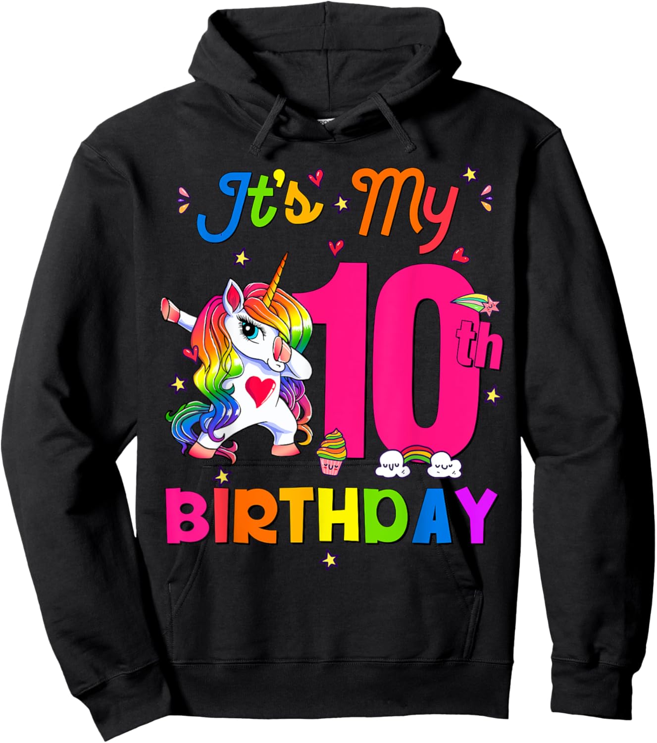 10 Years Old Unicorn It's My 10th Birthday Girl Party Hoodie - Hoodie | Black