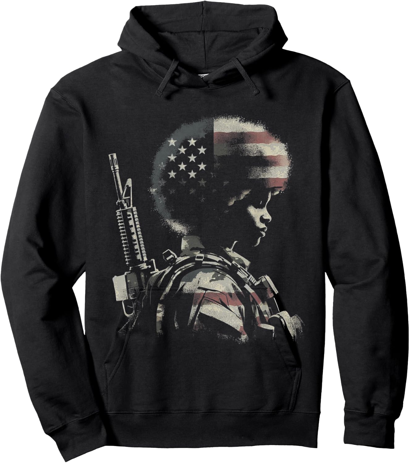 Female Soldier American Flag - Patriotic USA Afro Veteran Hoodie - Hoodie | Black