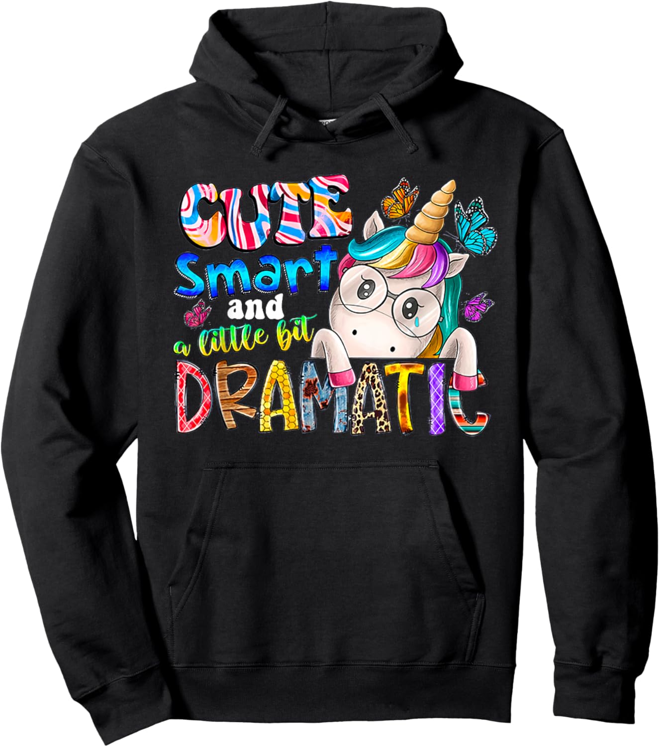 Cute smart and a little bit dramatic Funny Unicorn Kid Girls Hoodie - Hoodie | Black