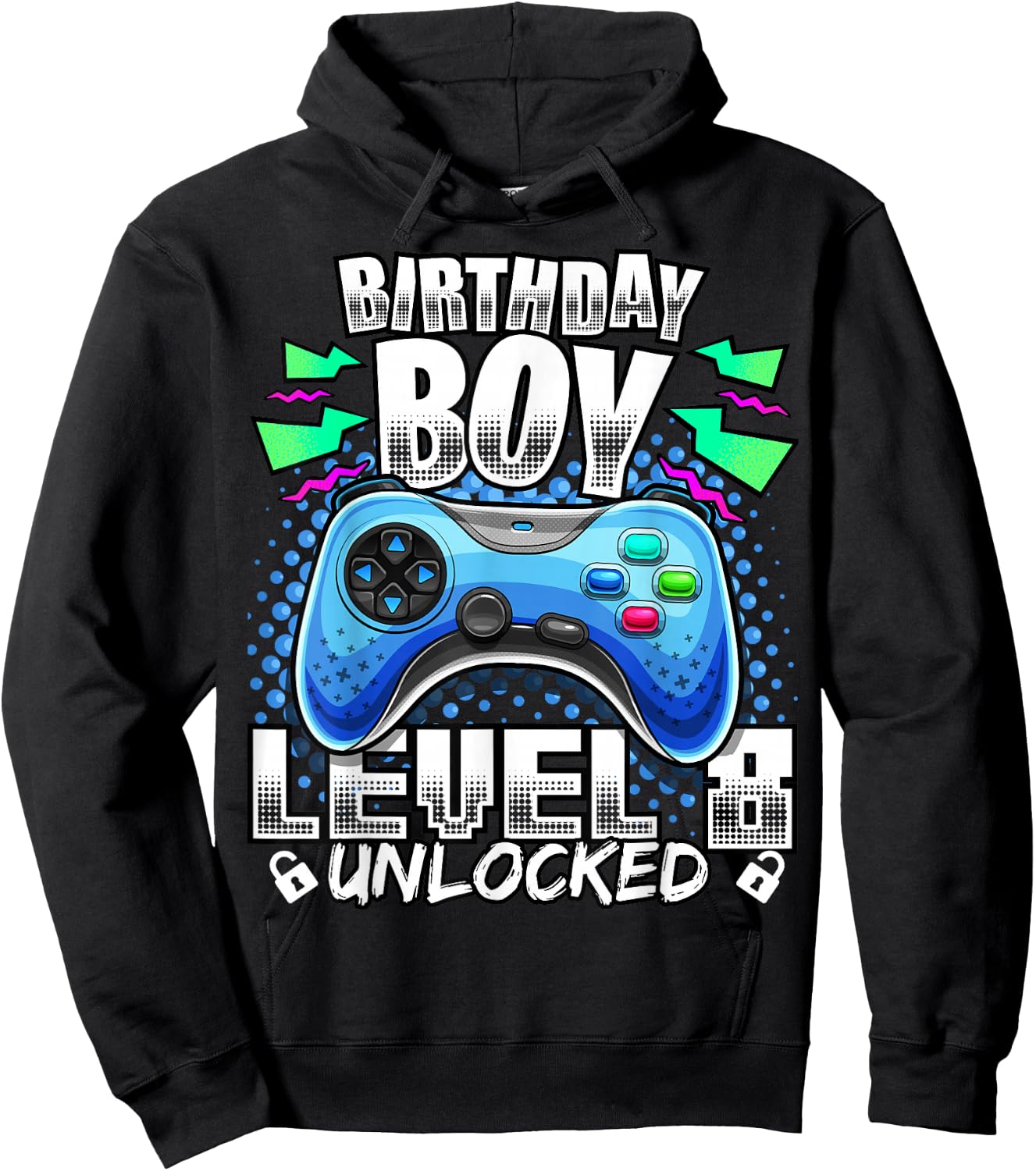 Level 8 Unlocked Video Game 8th Birthday Gamer Gift Boys Hoodie - Hoodie | Black