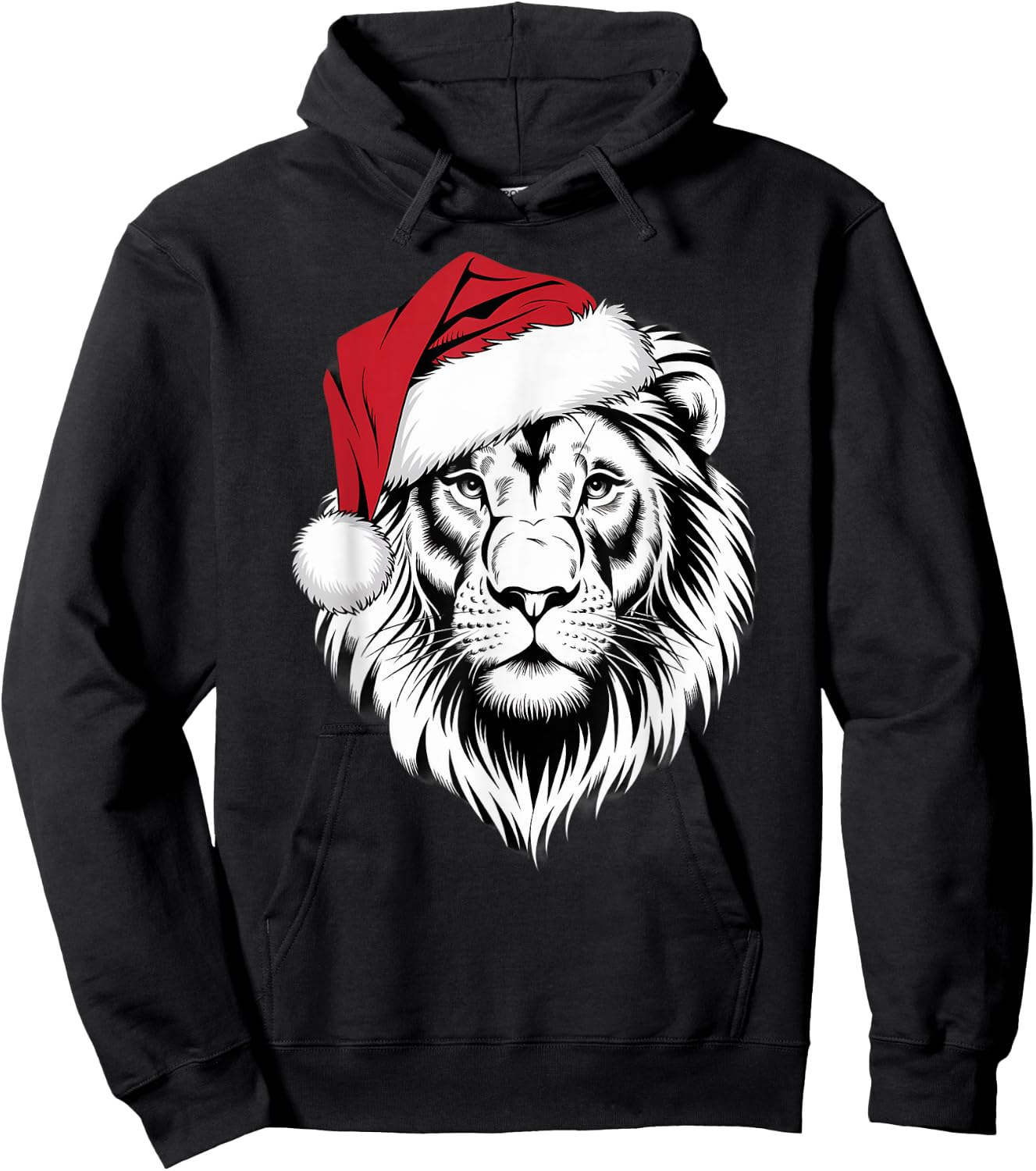 Joyful Lion Santa on Lion Christmas Hoodie - Hoodie | Black