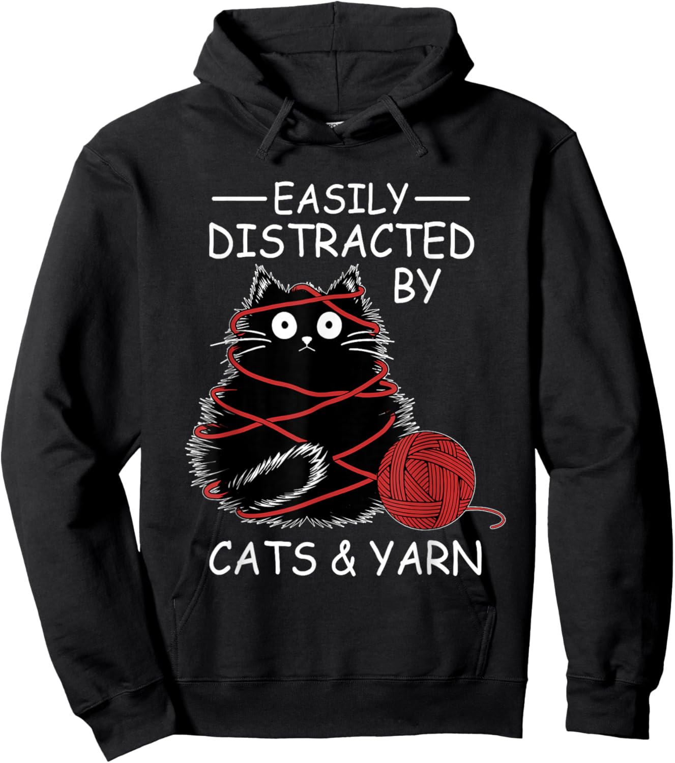 Easily Distracted By Cats And Yarn Kitten Lover Crochet Hoodie - Hoodie | Black