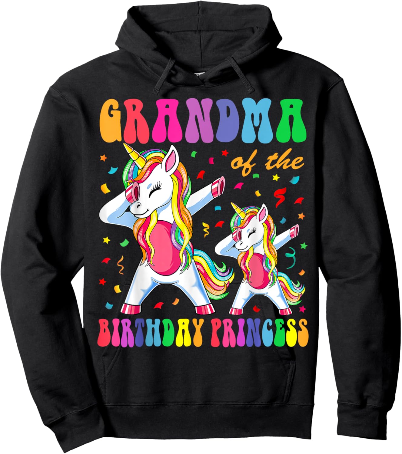 Grandma of the Birthday Princess Girl Dabbing Unicorn Family Hoodie - Hoodie | Black