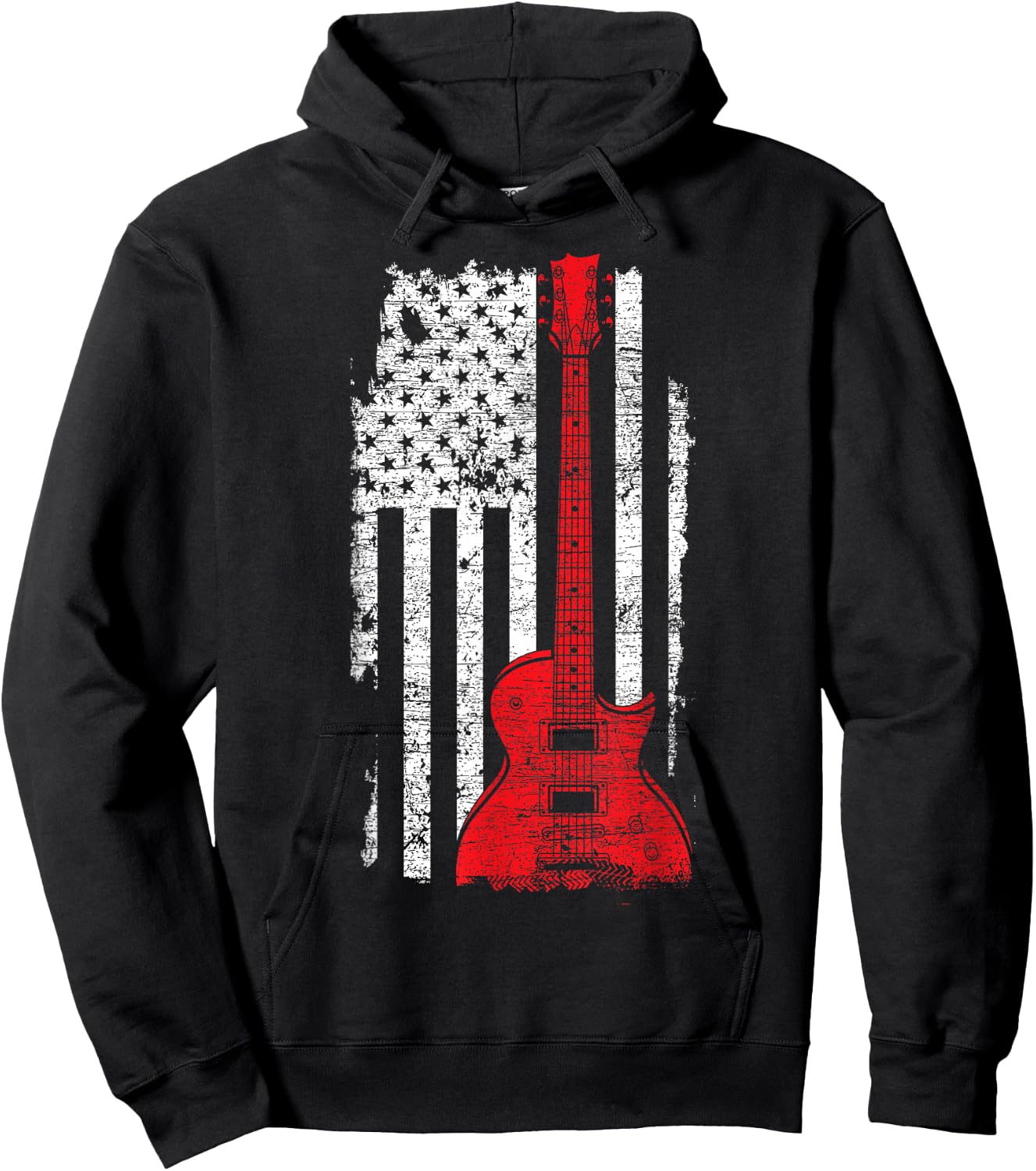 America Guitarist Music USA Flag Guitar Hoodie - Hoodie | Black