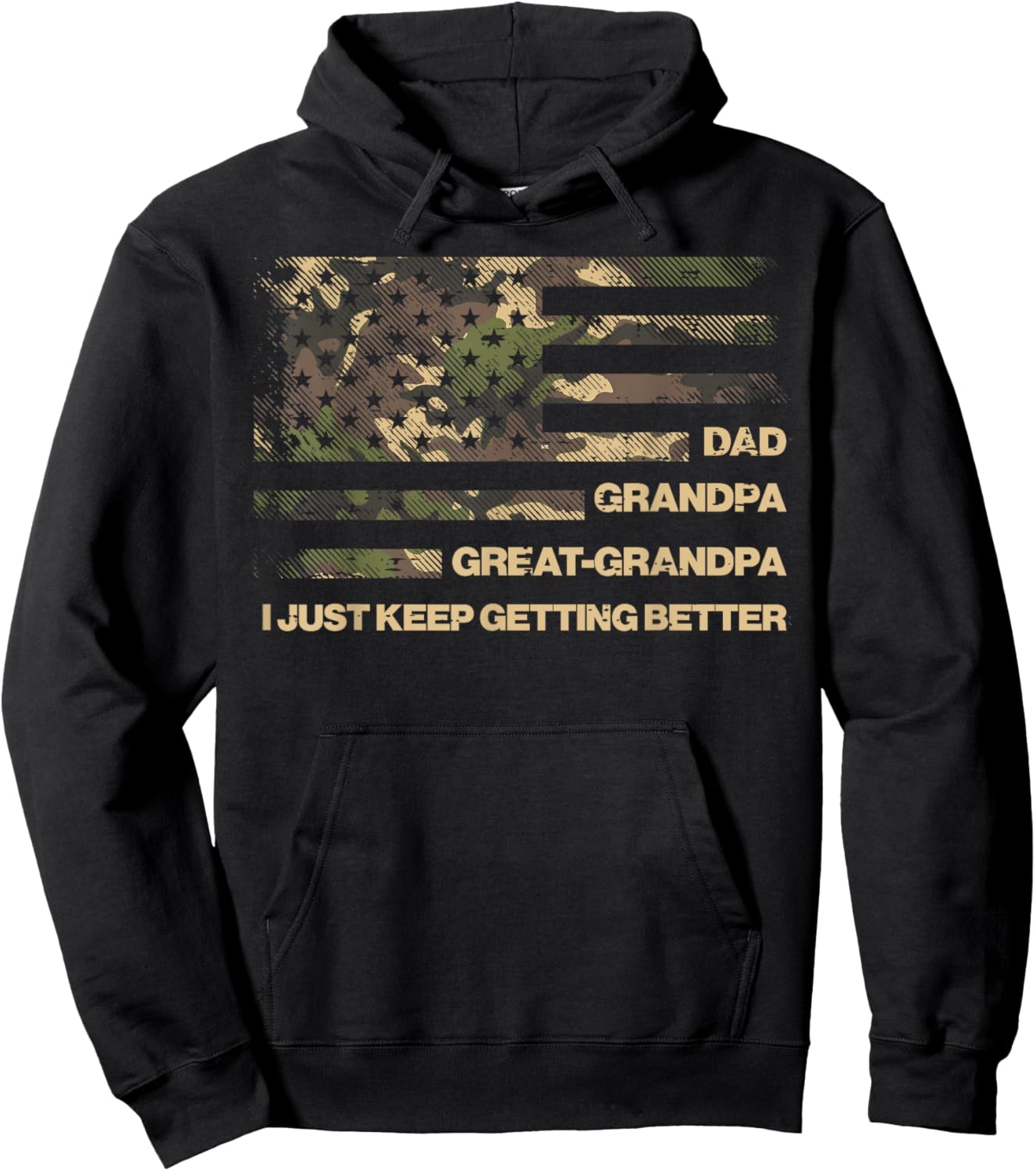 Dad Grandpa Great Grandpa Camo Flag Fathers Grandparents Day Hoodie - Hoodie | Black